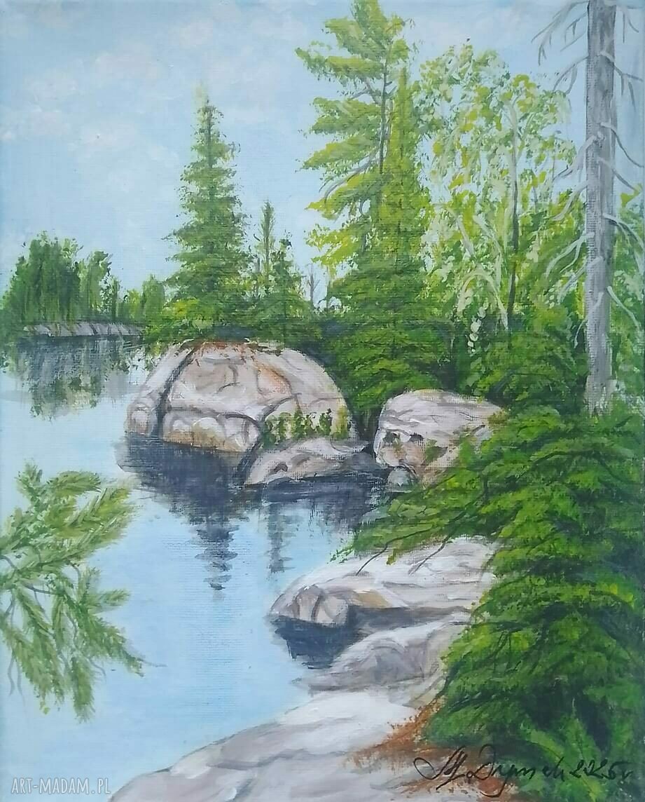 Obraz ręcznie malowany akrylowy „Między skałami” - 30x24 cm