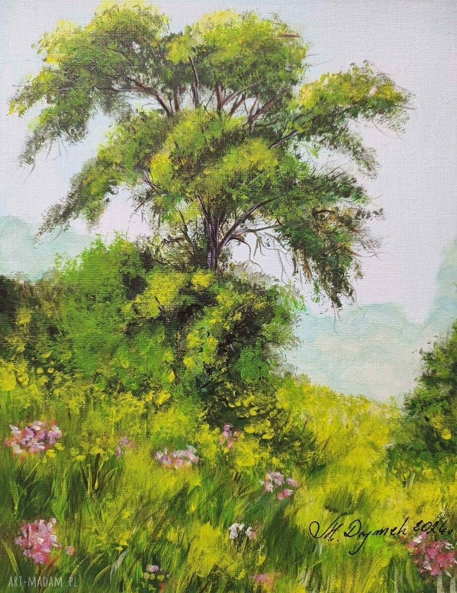 Obraz ręcznie malowany akrylowy „Na samotnym wzgórzu” 30x24 cm