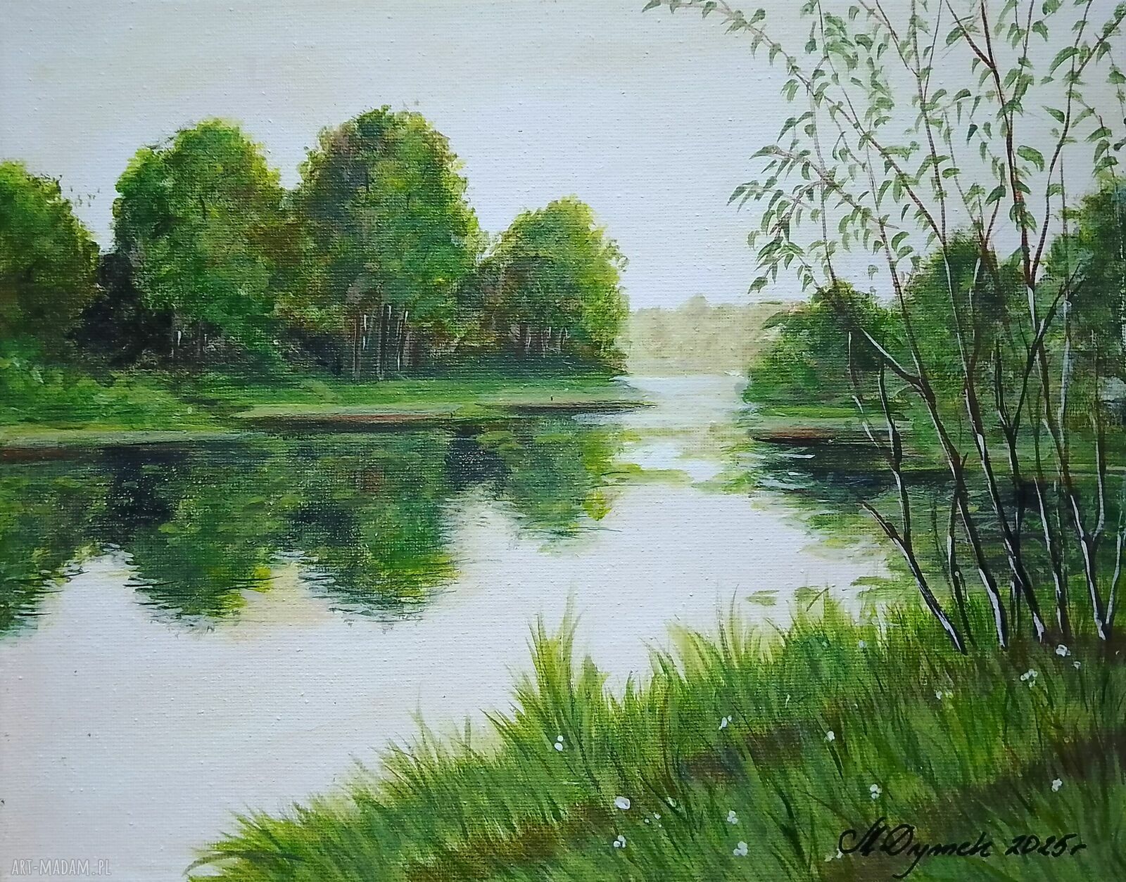 Obraz ręcznie malowany akrylowy 'Na zielonych mokradłach' - 24x30 cm