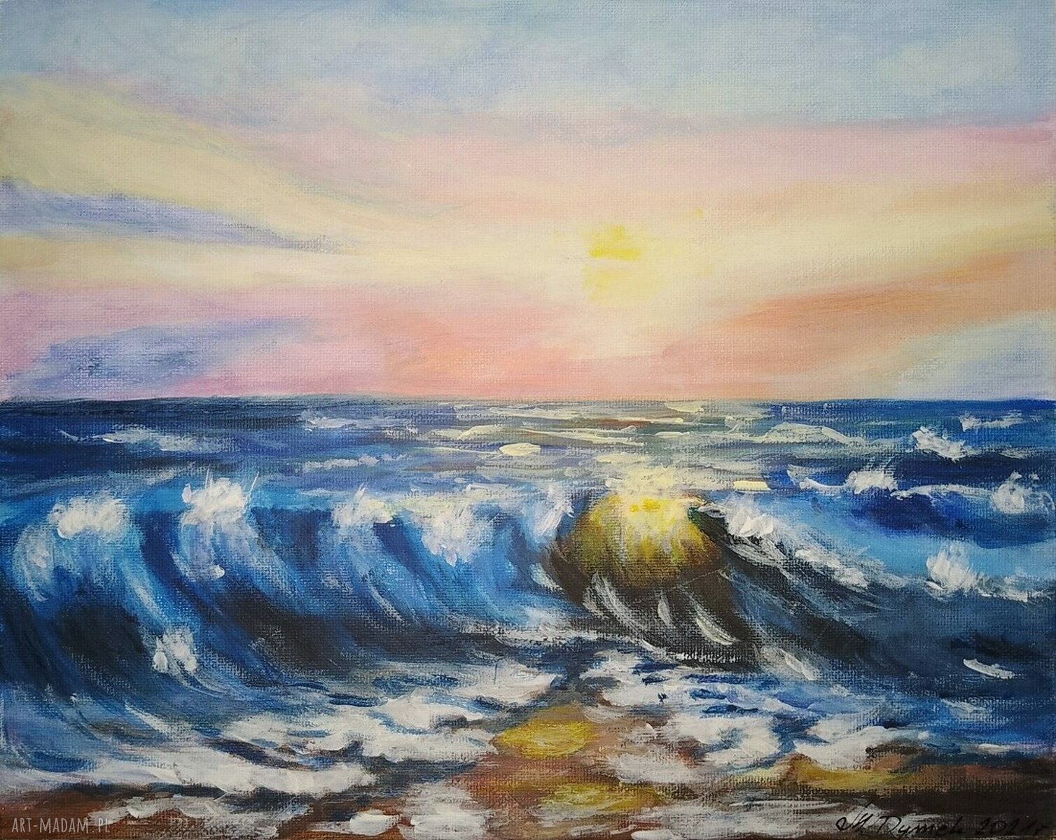 Nad wzburzonym morzem - obraz akrylowy ręcznie malowany 24x30 cm