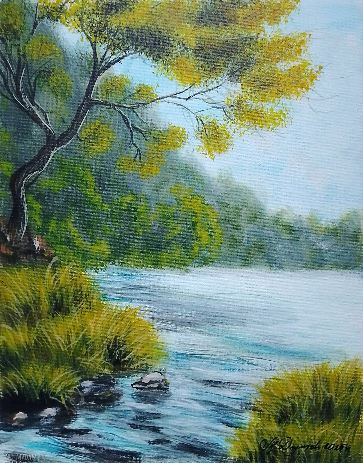 Nad Samą Wodą - ręcznie malowany obraz akrylowy 30x24 cm