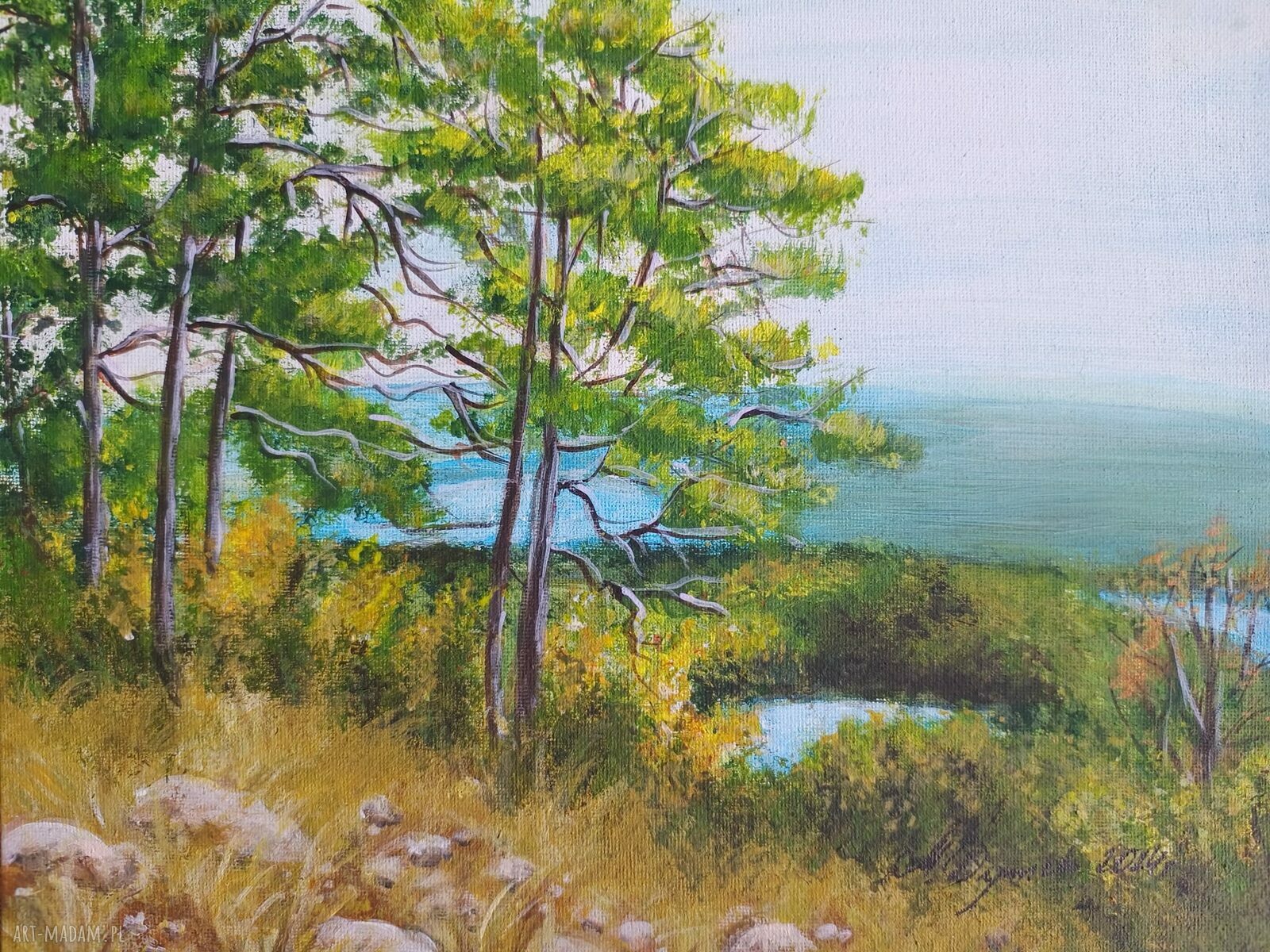 Obraz ręcznie malowany akrylowy „Nad brzegiem” 24x30 cm