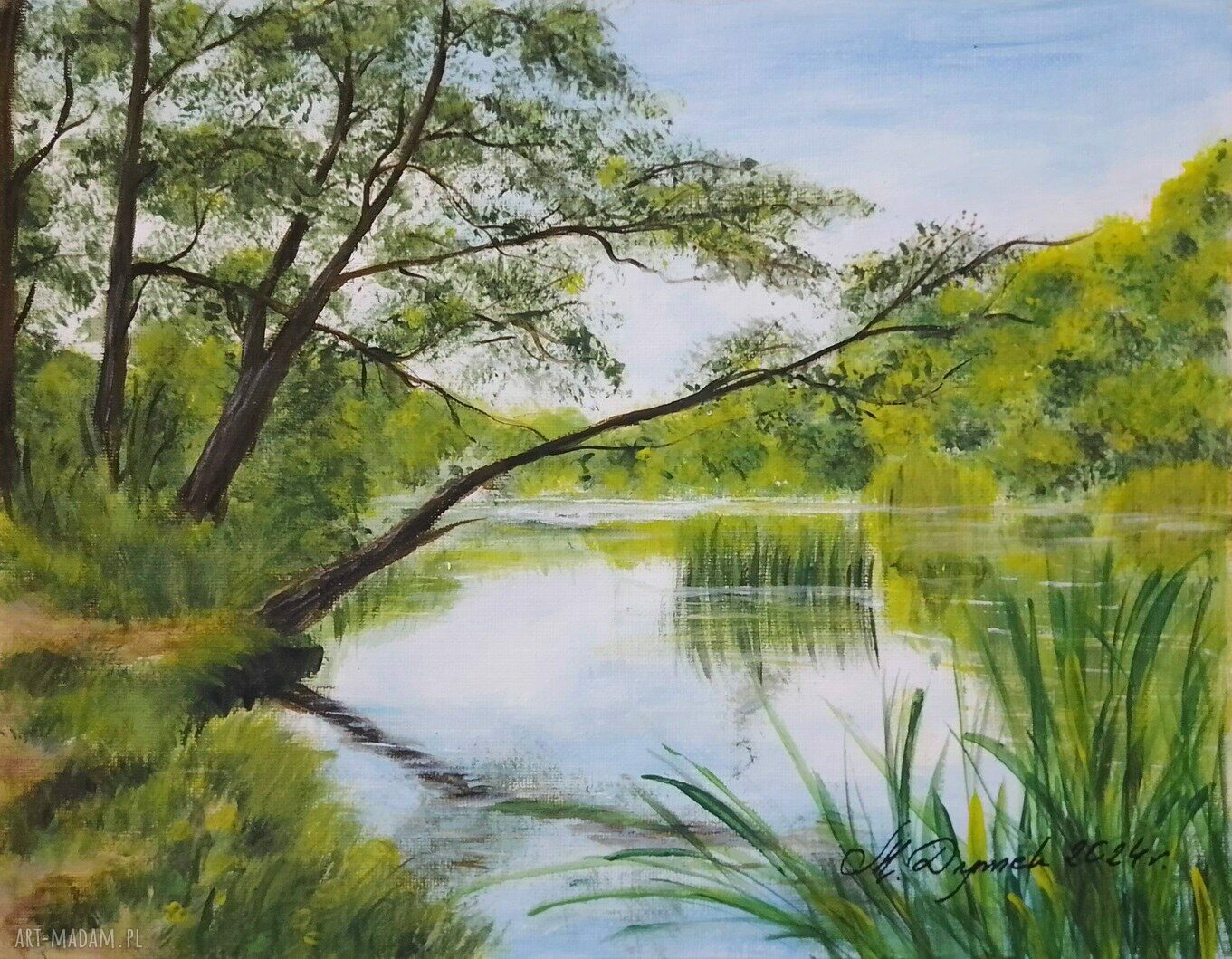 Obraz ręcznie malowany akrylowy „Nad cichym stawem” 24x30 cm