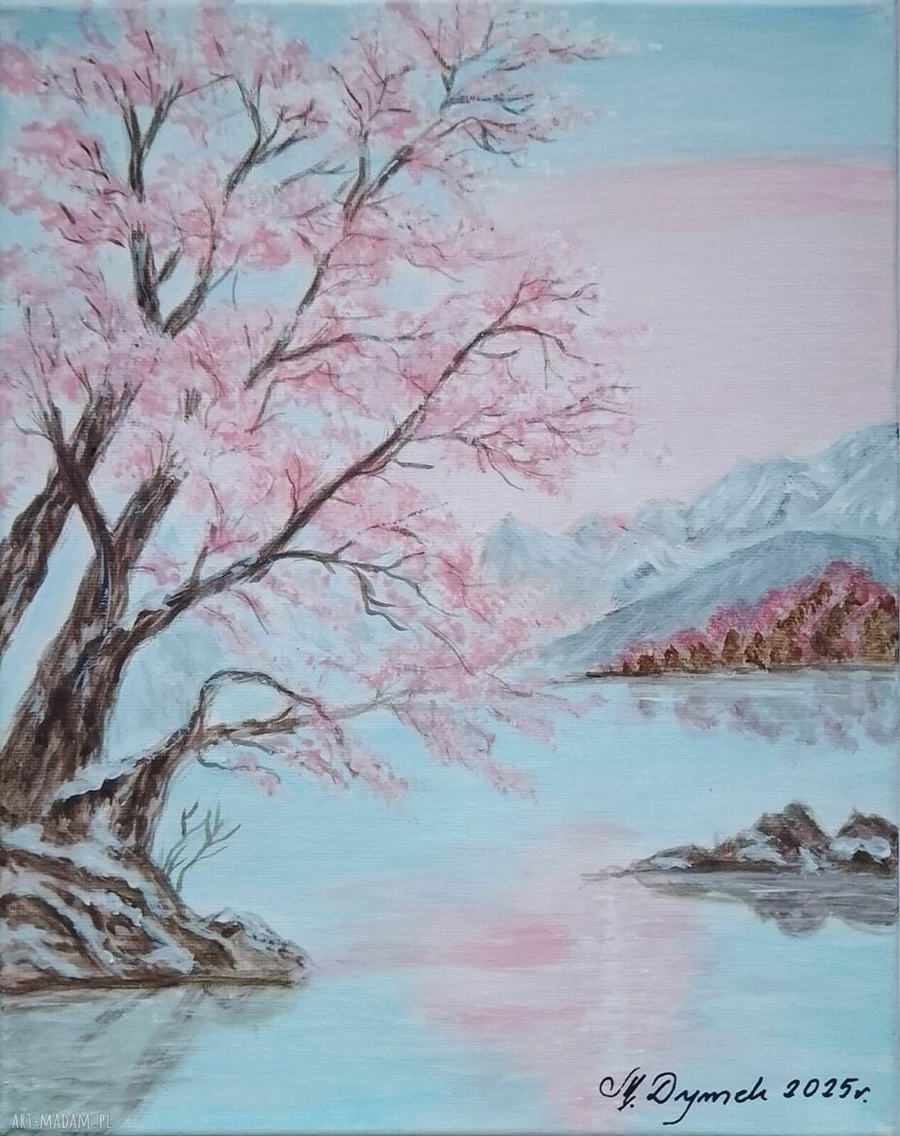 Obraz ręcznie malowany akrylowy „Obsypane Rózem” 30x24 cm