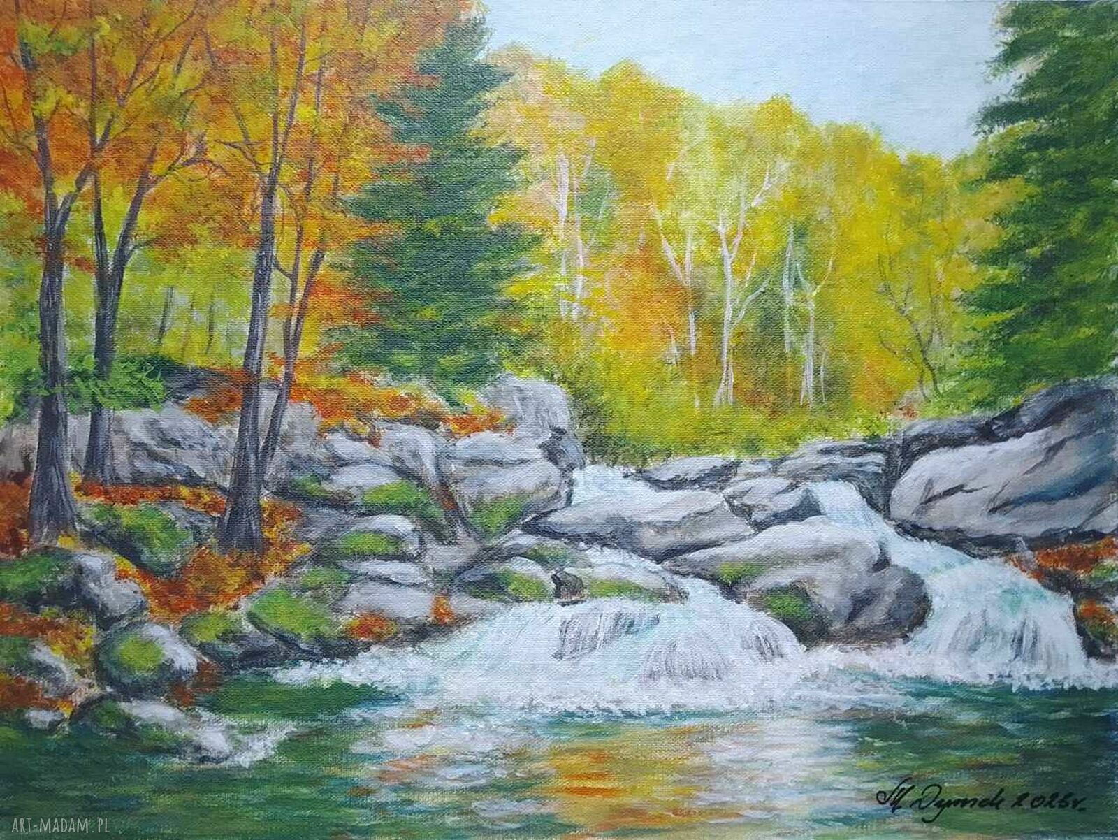 Obraz ręcznie malowany akrylowy 'Październikowy potok' 30x40 cm