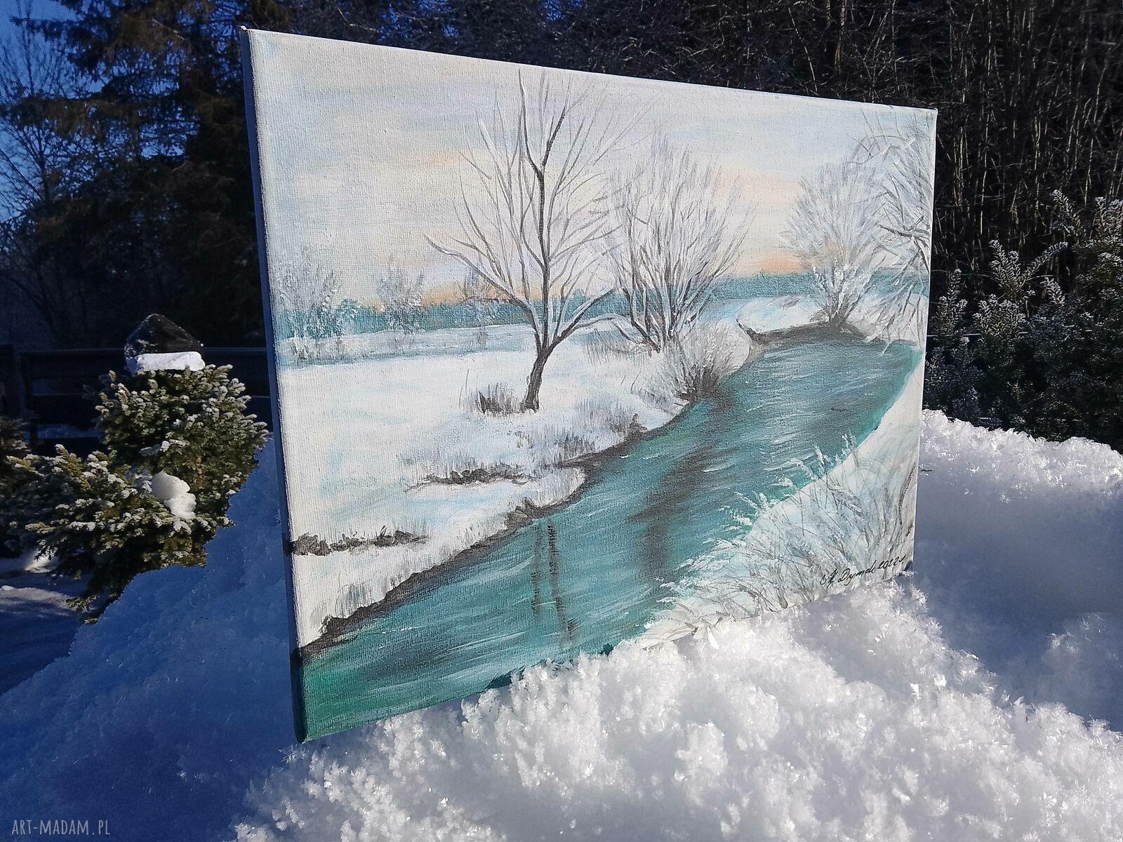 Obraz ręcznie malowany akrylowy 'Pod białą pierzyną' 30x40 cm