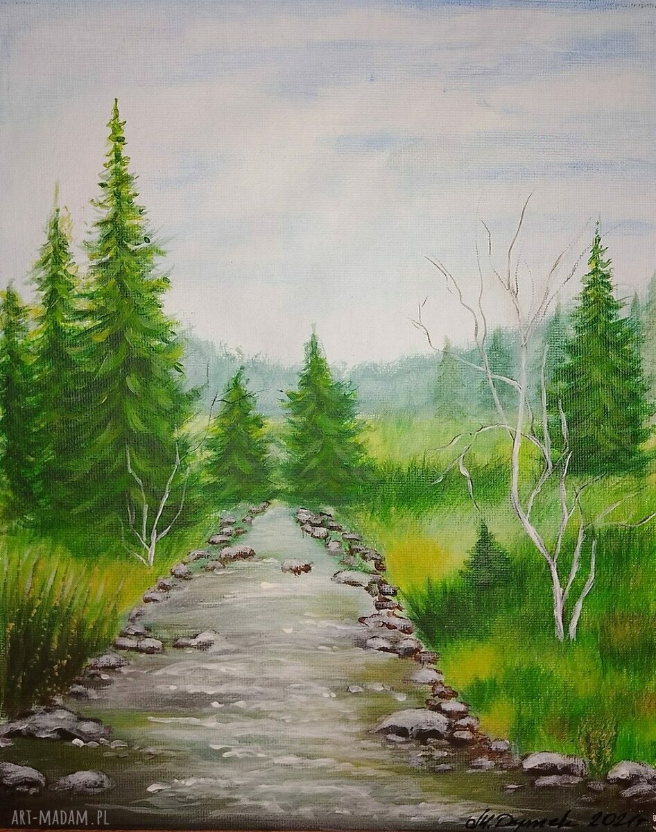 Obraz ręcznie malowany akrylowy 'Ścieżką w Nieznane' 30x24 cm