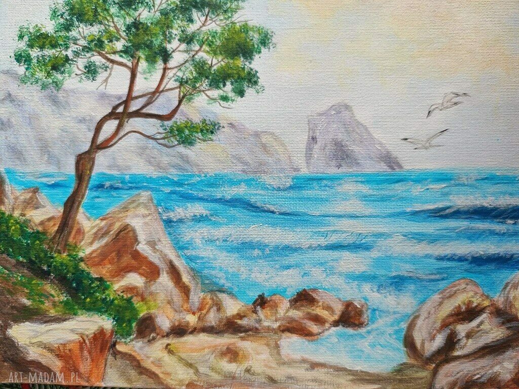 Obraz ręcznie malowany akrylowy "Skaliste Wybrzeże" 24x30 cm