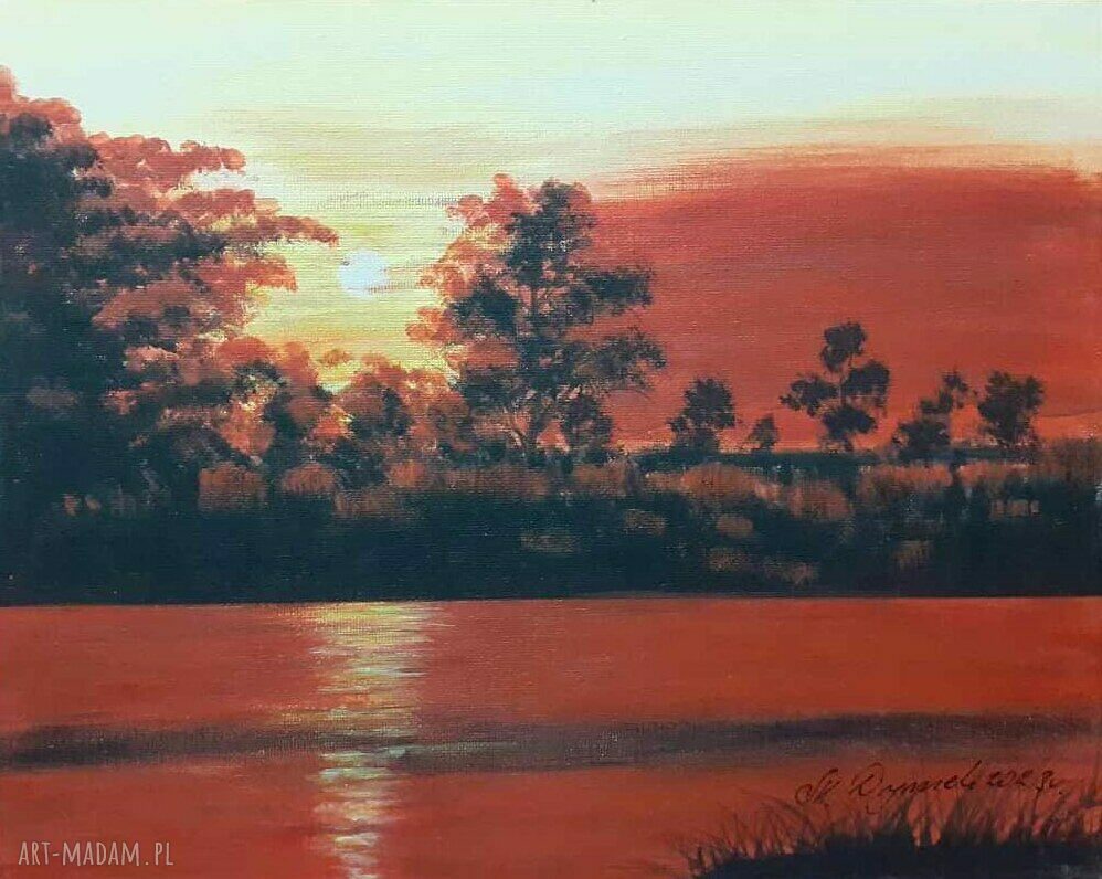 Obraz ręcznie malowany akrylowy Skąpane w słońcu 24x30 cm - pejzaż letni słońce w morzu
