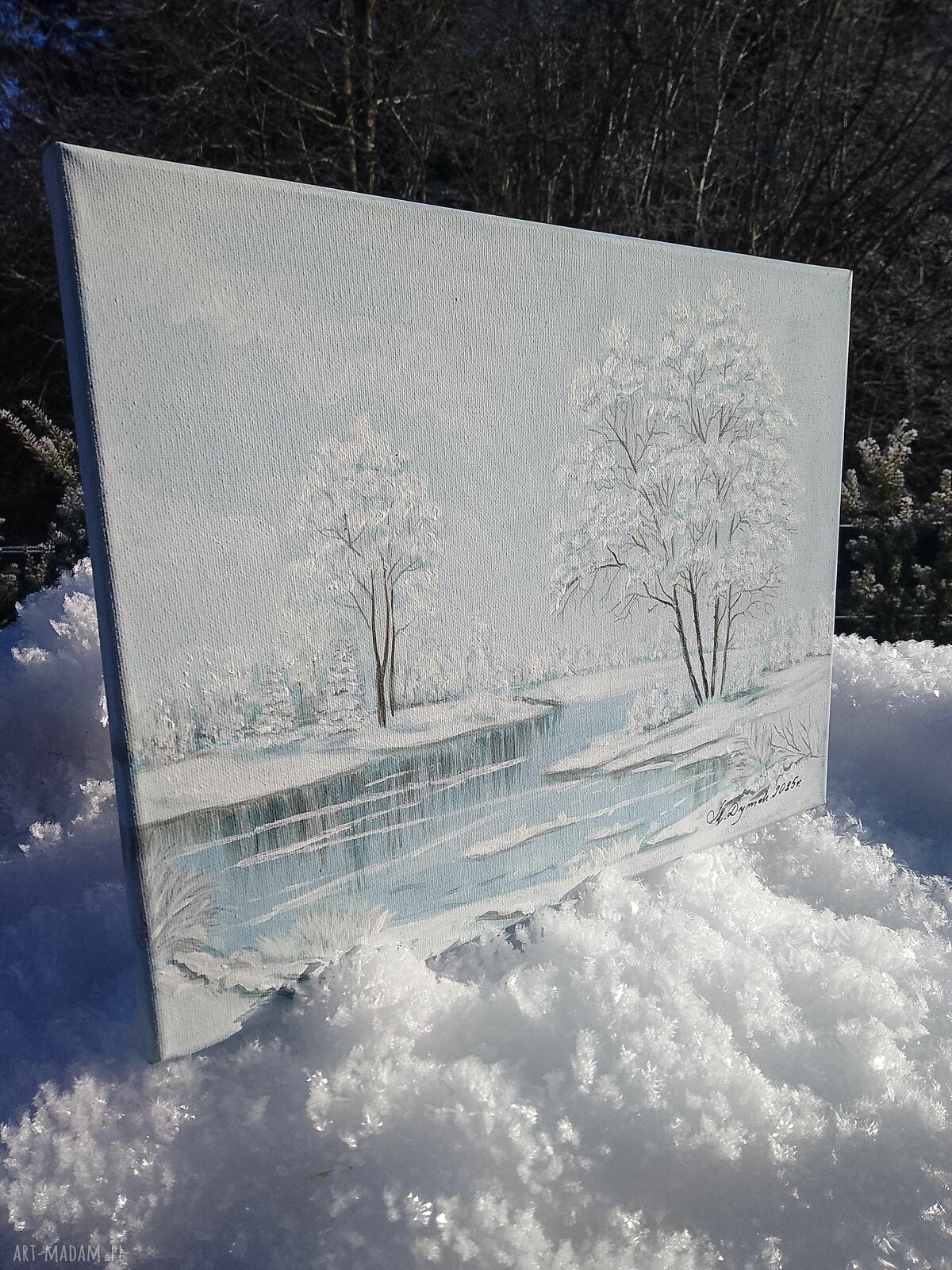 Obraz ręcznie malowany akrylowy 'Śnieżna cisza' 30x40 cm
