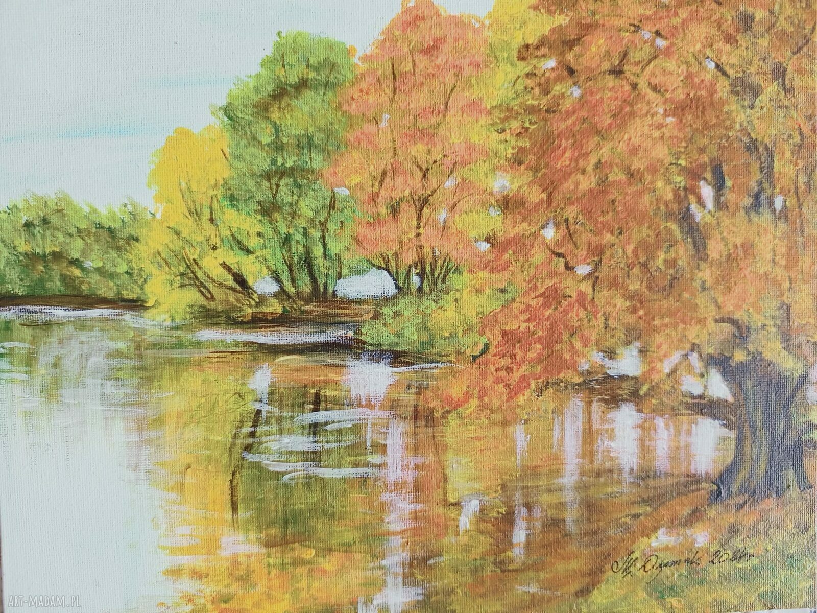 „Szpaler drzew” - ręcznie malowany obraz akrylowy 24x30 cm w klimacie natury