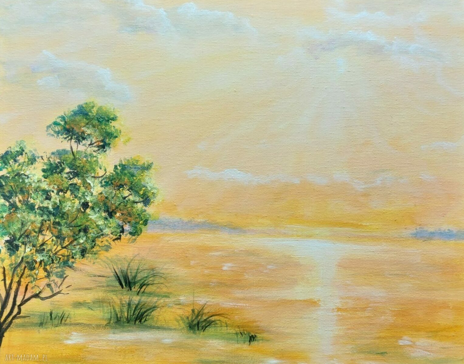 Tonąc w żółcieniach - ręcznie malowany obraz akrylowy 24x30
