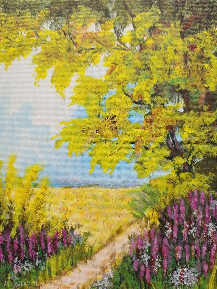 W cieniu klonu - ręcznie malowany obraz akrylowy 30x24 cm