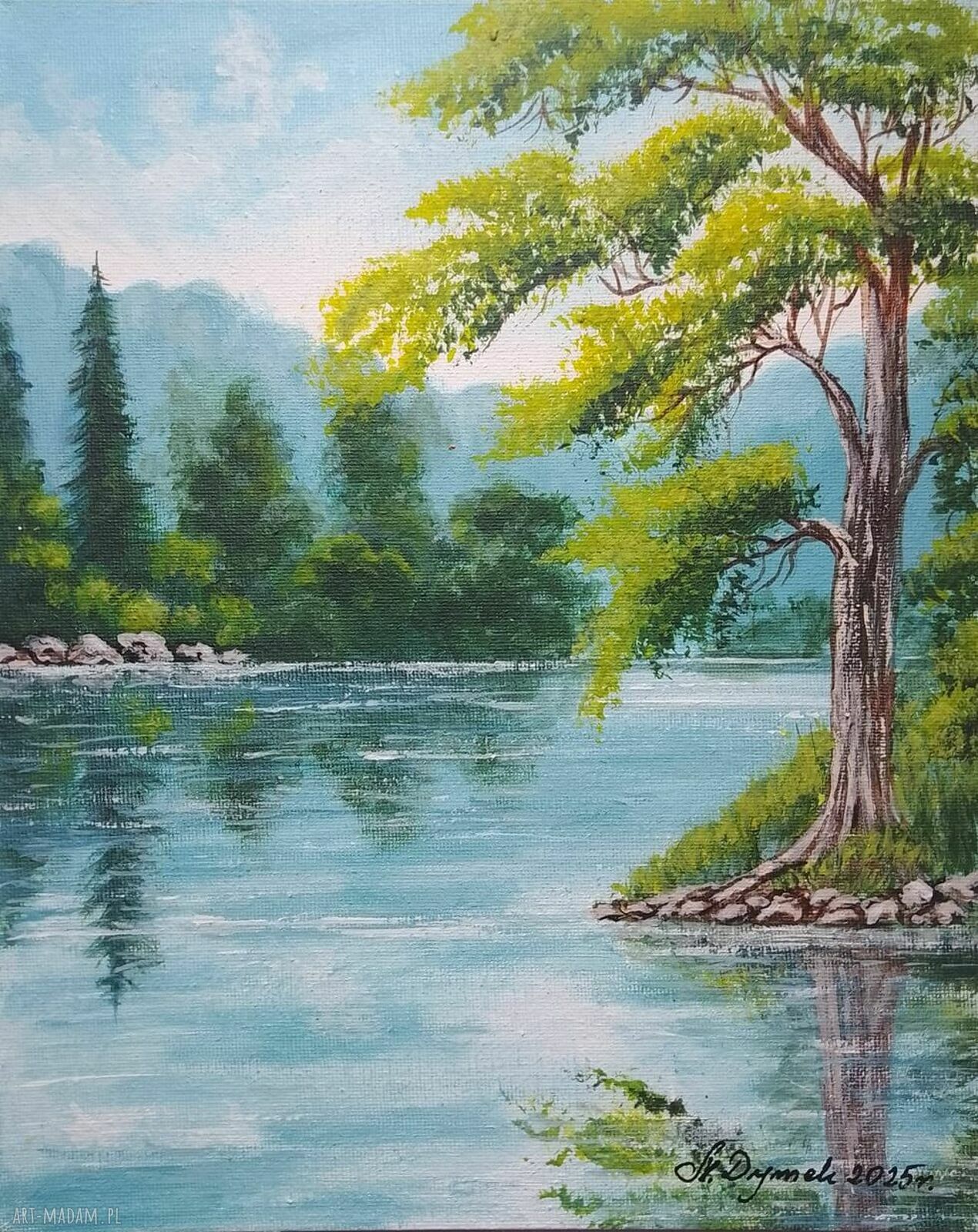 Obraz ręcznie malowany akrylowy 'W lekkim turkusie' 30x24 cm