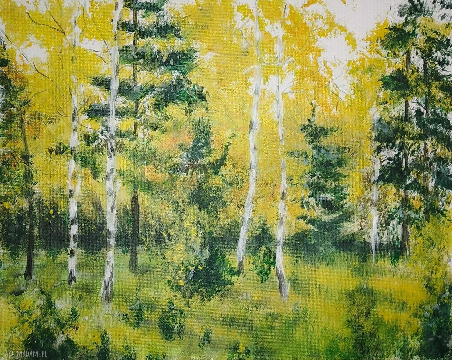 Obraz akrylowy "W mieszanym lasku" 24x30 cm - ręcznie malowany pejzaż natury