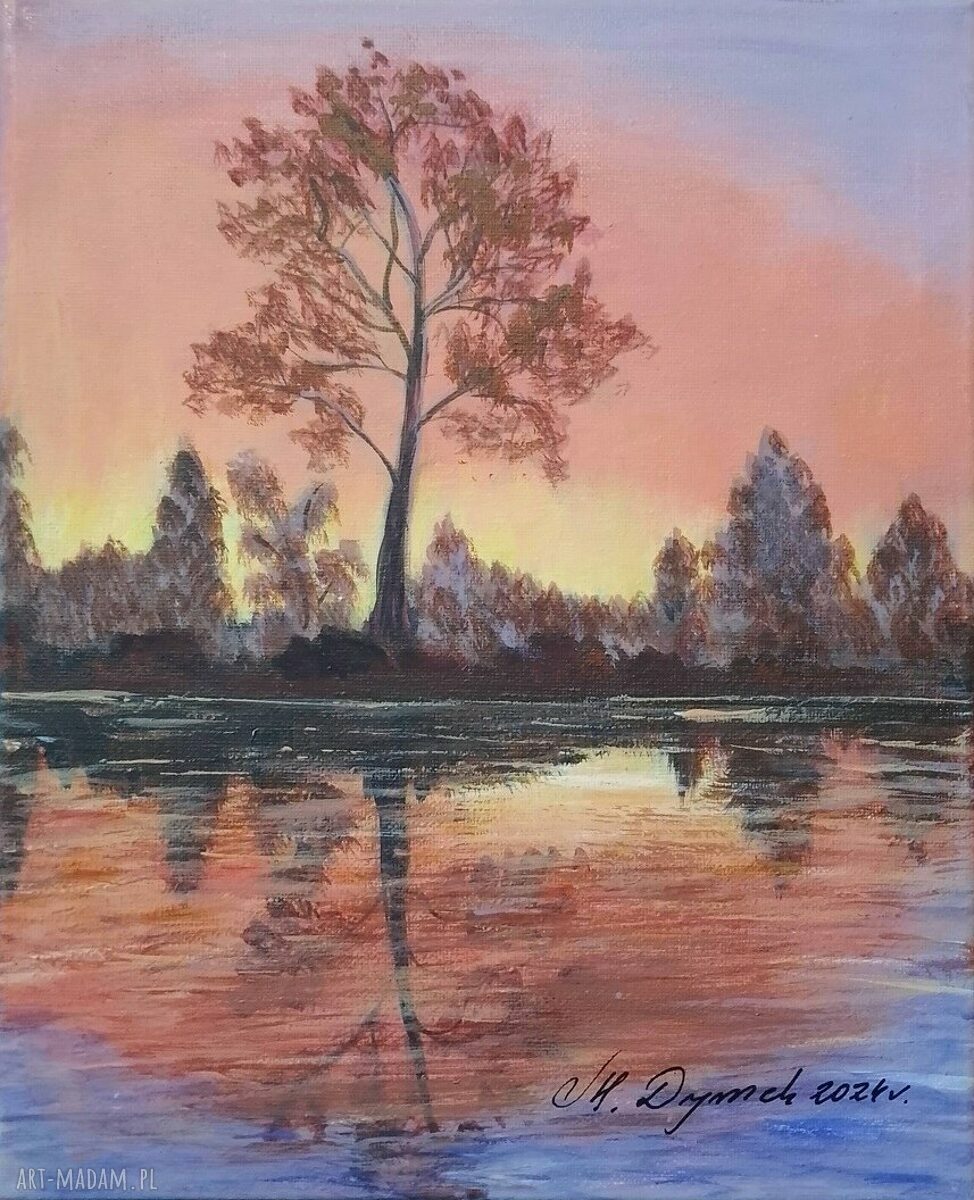 Obraz akrylowy ręcznie malowany „W pastelowej odsłonie” 30x24 cm - pejzaż natury