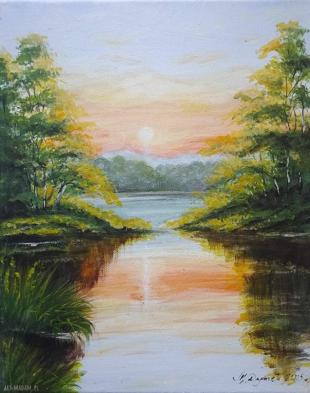 Obraz akrylowy "W porannym słońcu" 30x24 cm - ręcznie malowany pejzaż