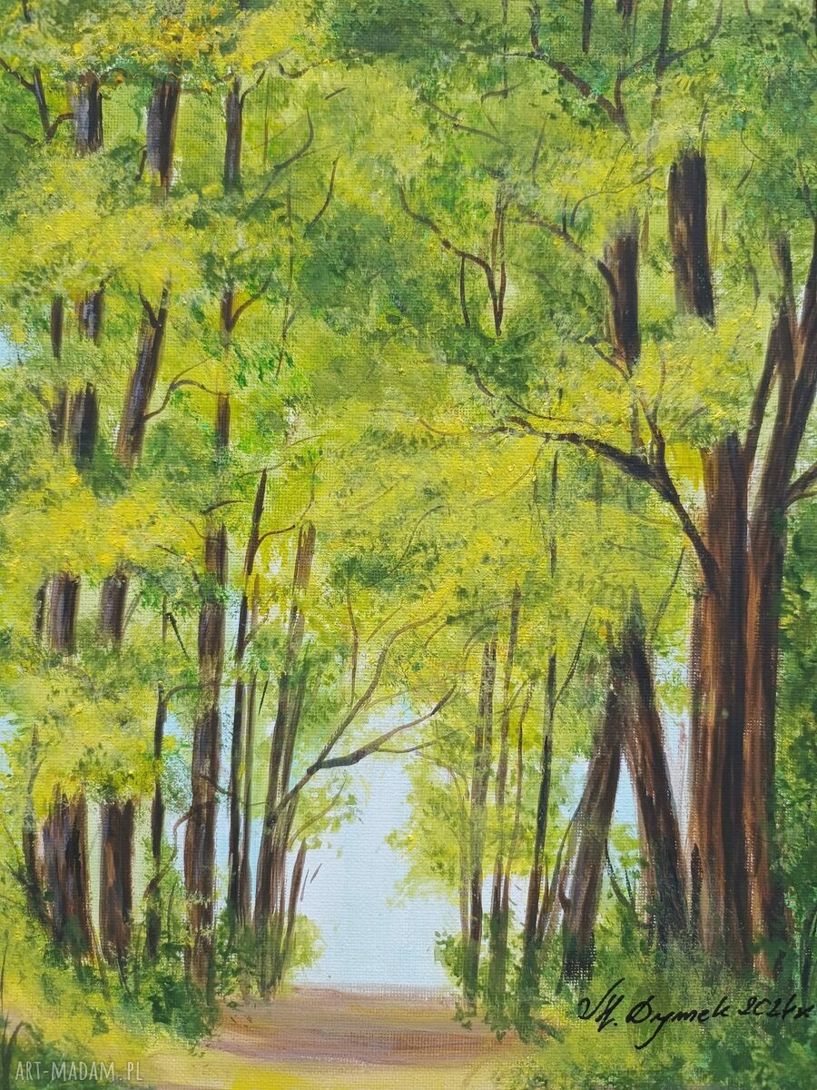 Obraz ręcznie malowany akrylowy "W zielonym przesmyku" 30x24 cm