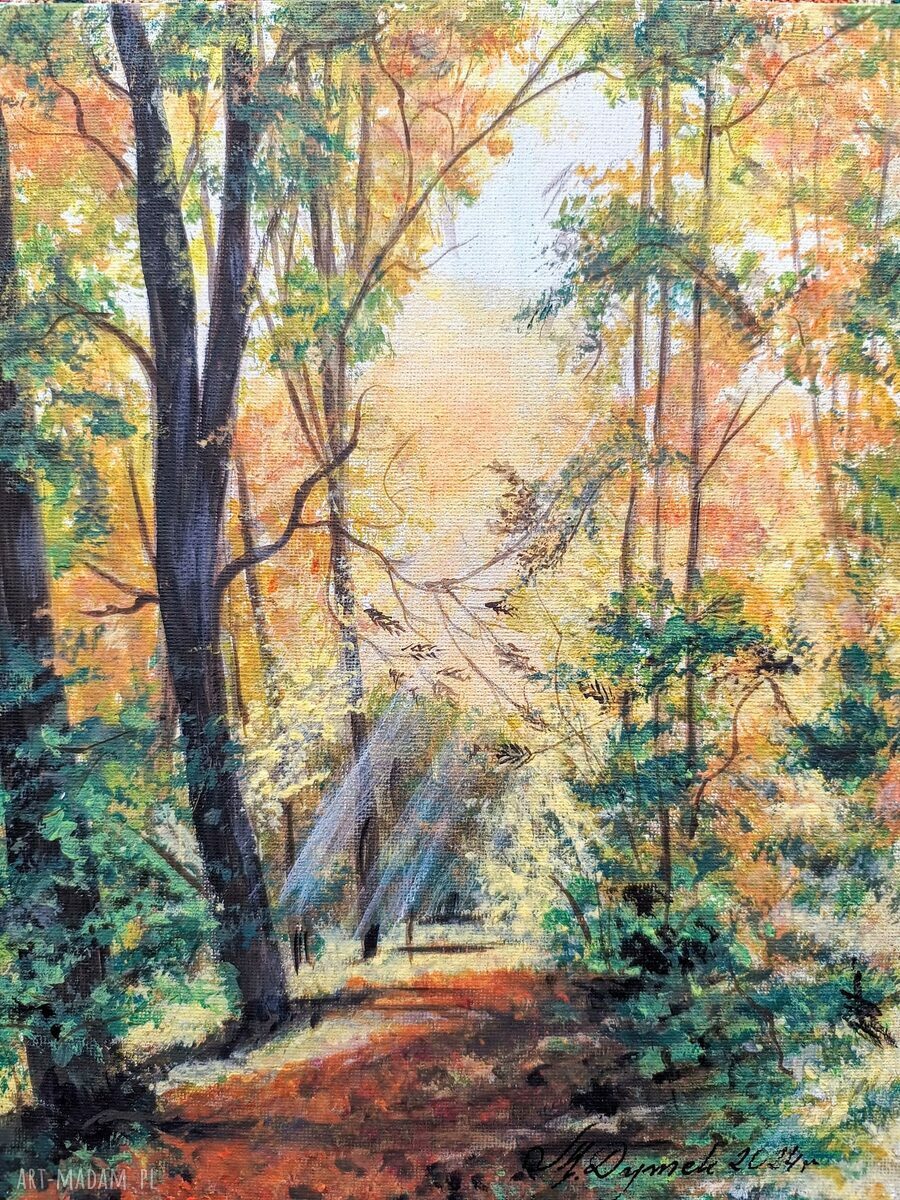 Obraz ręcznie malowany akrylowy 'W złotej poświacie' - 30x24 cm