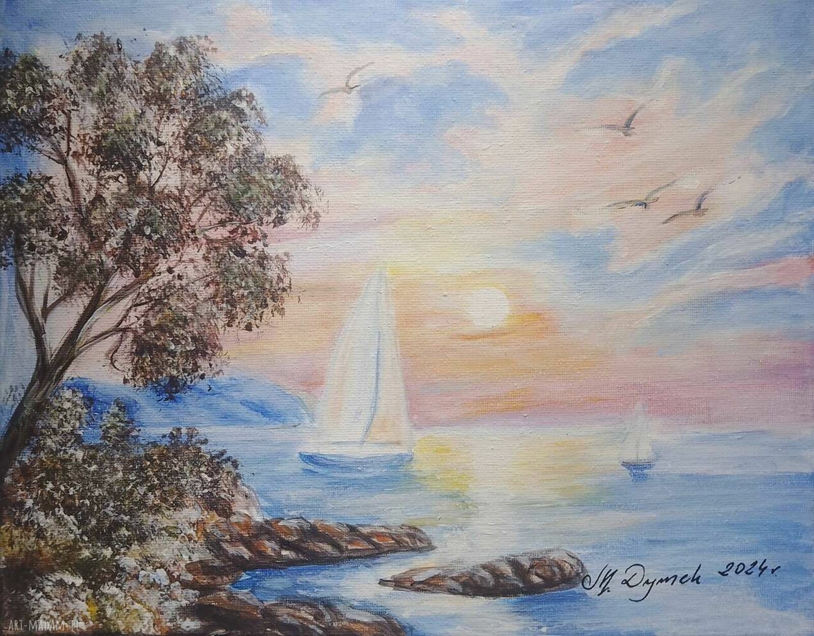 Obraz „Wiatr w żagle” - akrylowy pejzaż morza 24x30 cm