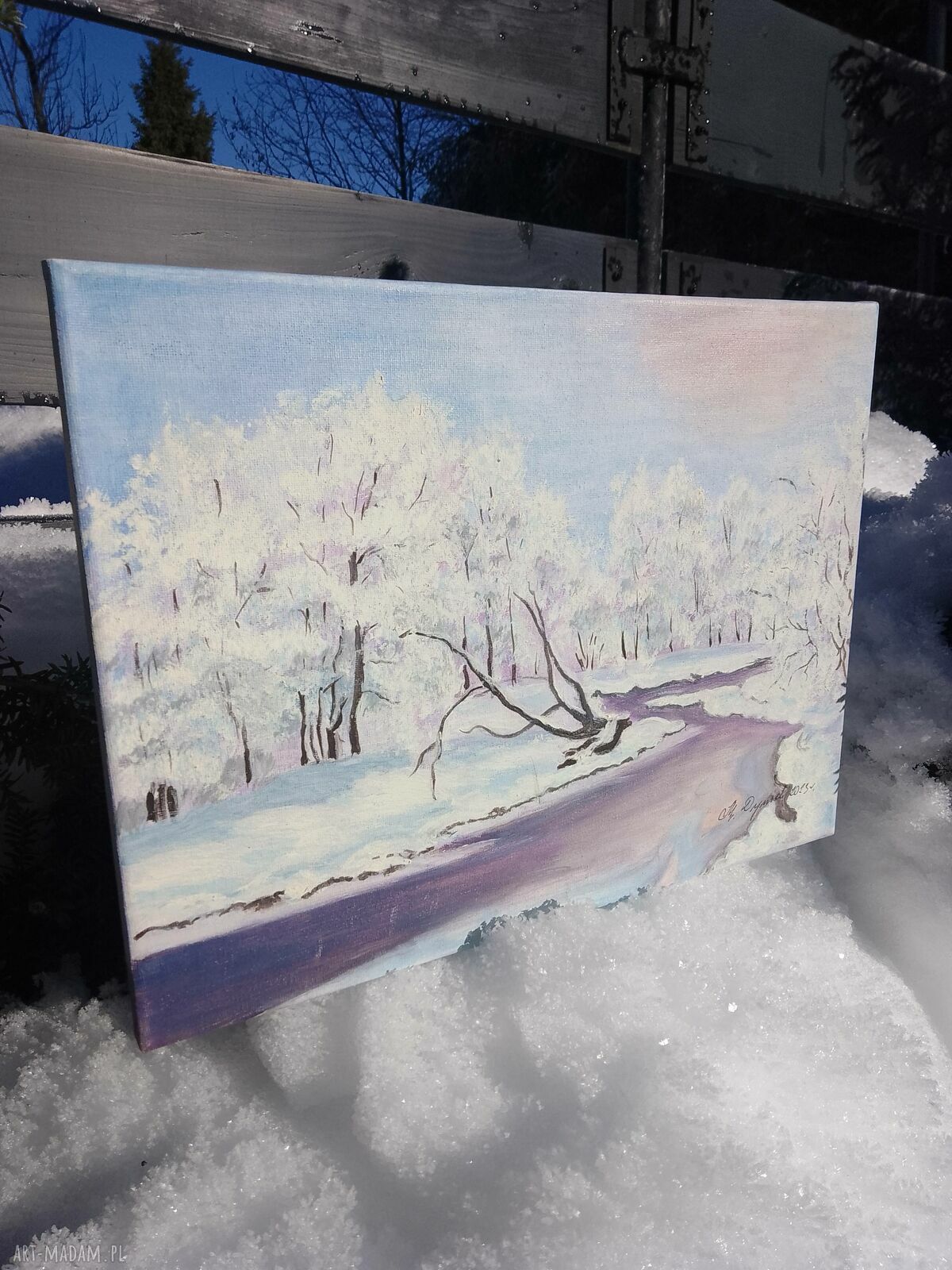 Wrzosowy Szron - ręcznie malowany obraz akrylowy 30x40 cm