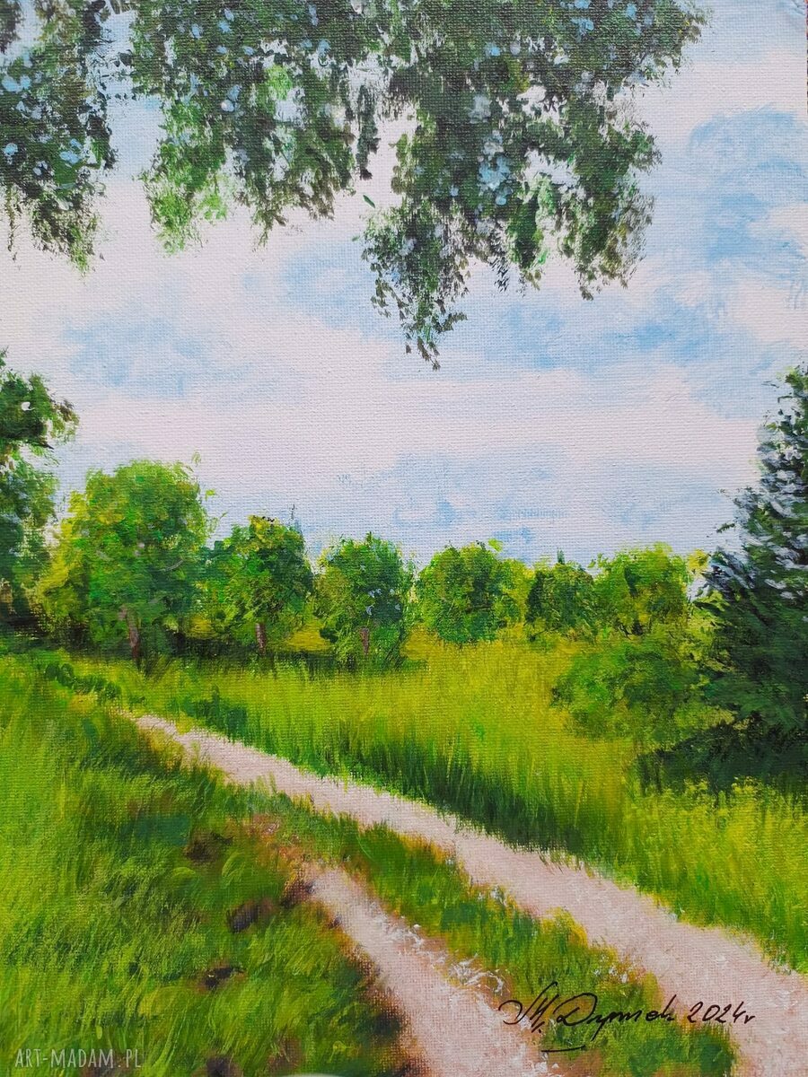 OBRAZ RĘCZNIE MALOWANY AKRYLOWY 'Z DALA OD MIASTA' - 30x24 cm