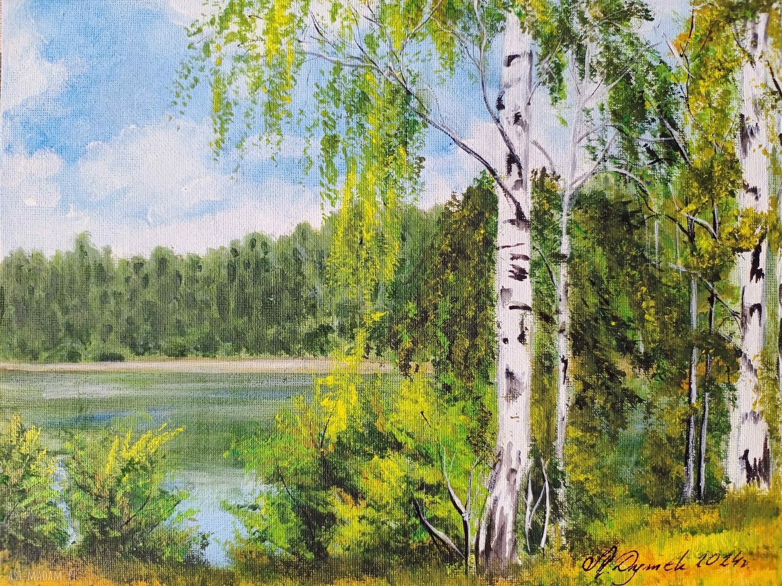 Obraz ręcznie malowany akrylowy „Za ścianą lasu” 24x30 cm
