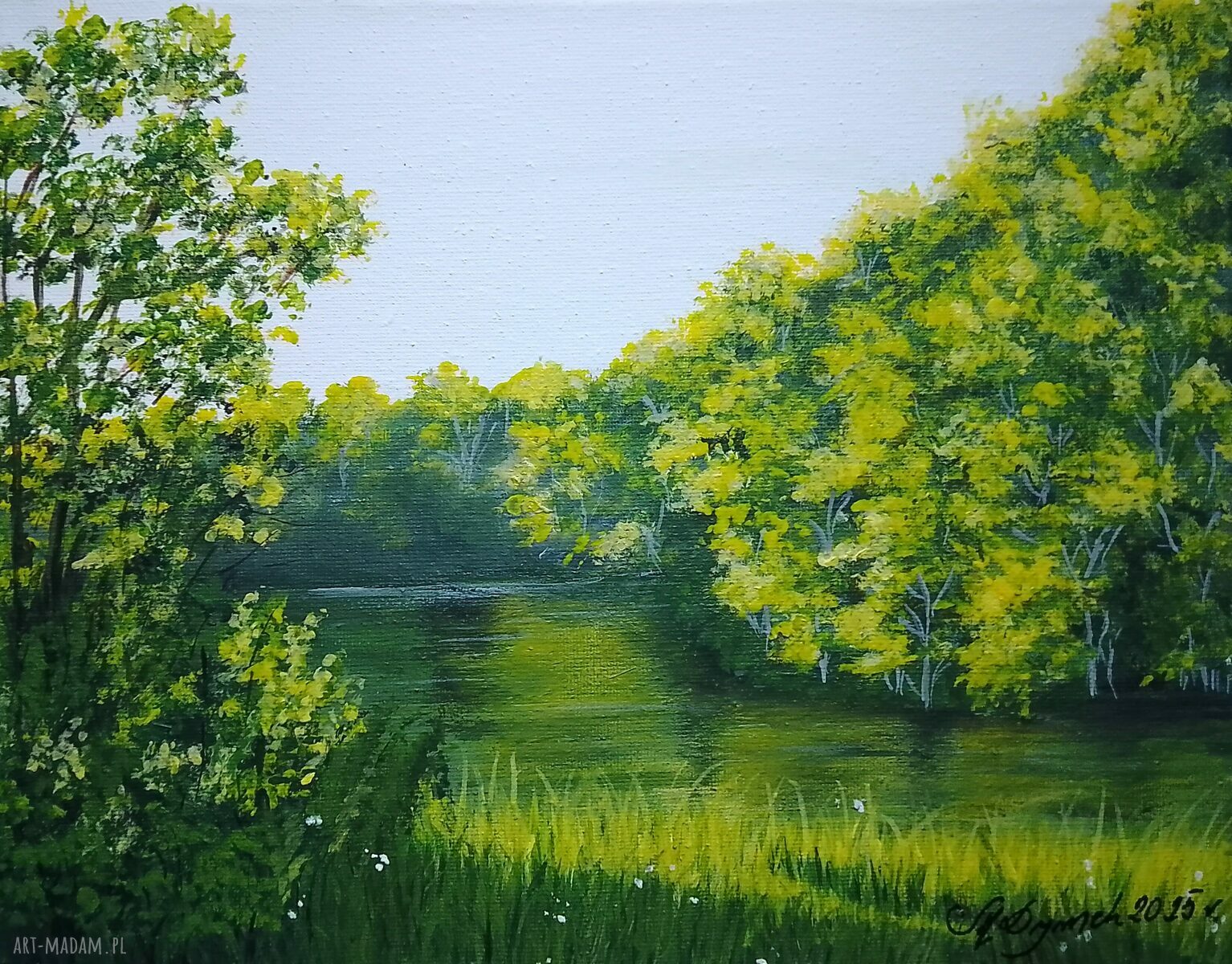 Obraz ręcznie malowany akrylowy "Zatopione w zieleni" - 24x30 cm