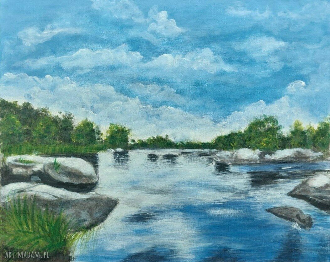 Obraz ręcznie malowany akrylowy "Zatopione w błękicie" 24 x 30 cm