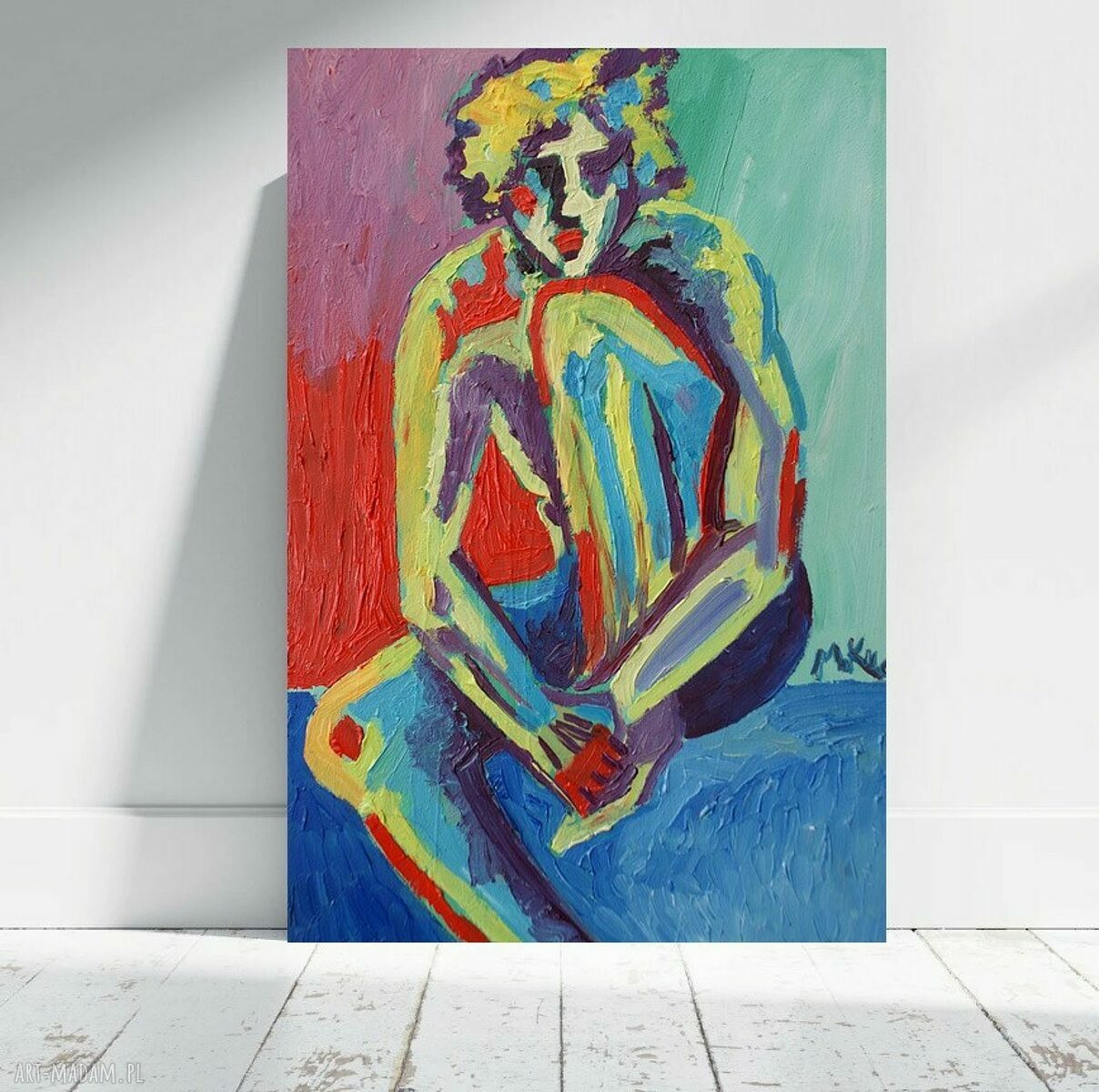 Akt męski w eksplozji barw - ręcznie malowany obraz olejny 21x29 cm