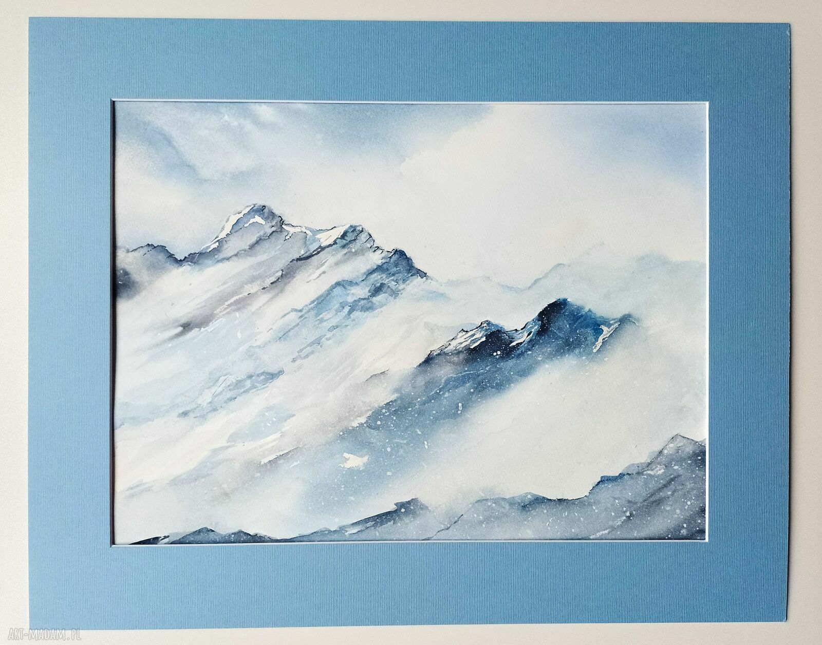 Obraz akwarela Góry "Mglista zaduma" oprawiony 52x42 cm