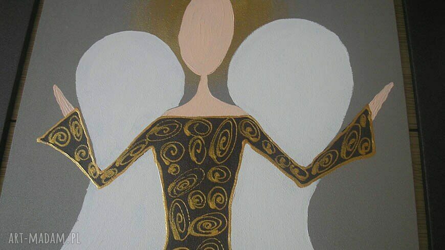OBRAZ RĘCZNIE MALOWANY - ANIOŁY SZCZĘŚCIA i DOBROBYTU - A12 - 90x60cm