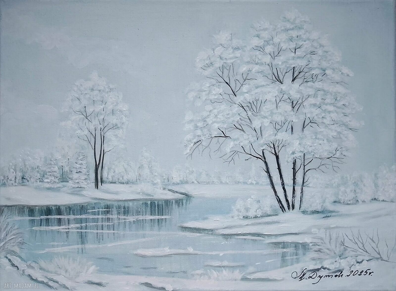 Obraz ręcznie malowany akrylowy 'Śnieżna cisza' 30x40 cm