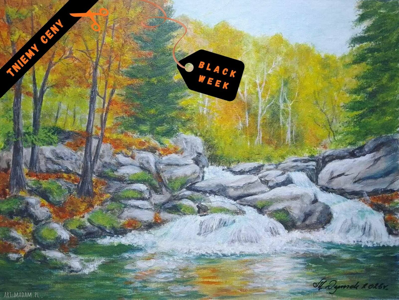 Obraz ręcznie malowany akrylowy 'Październikowy potok' 30x40 cm