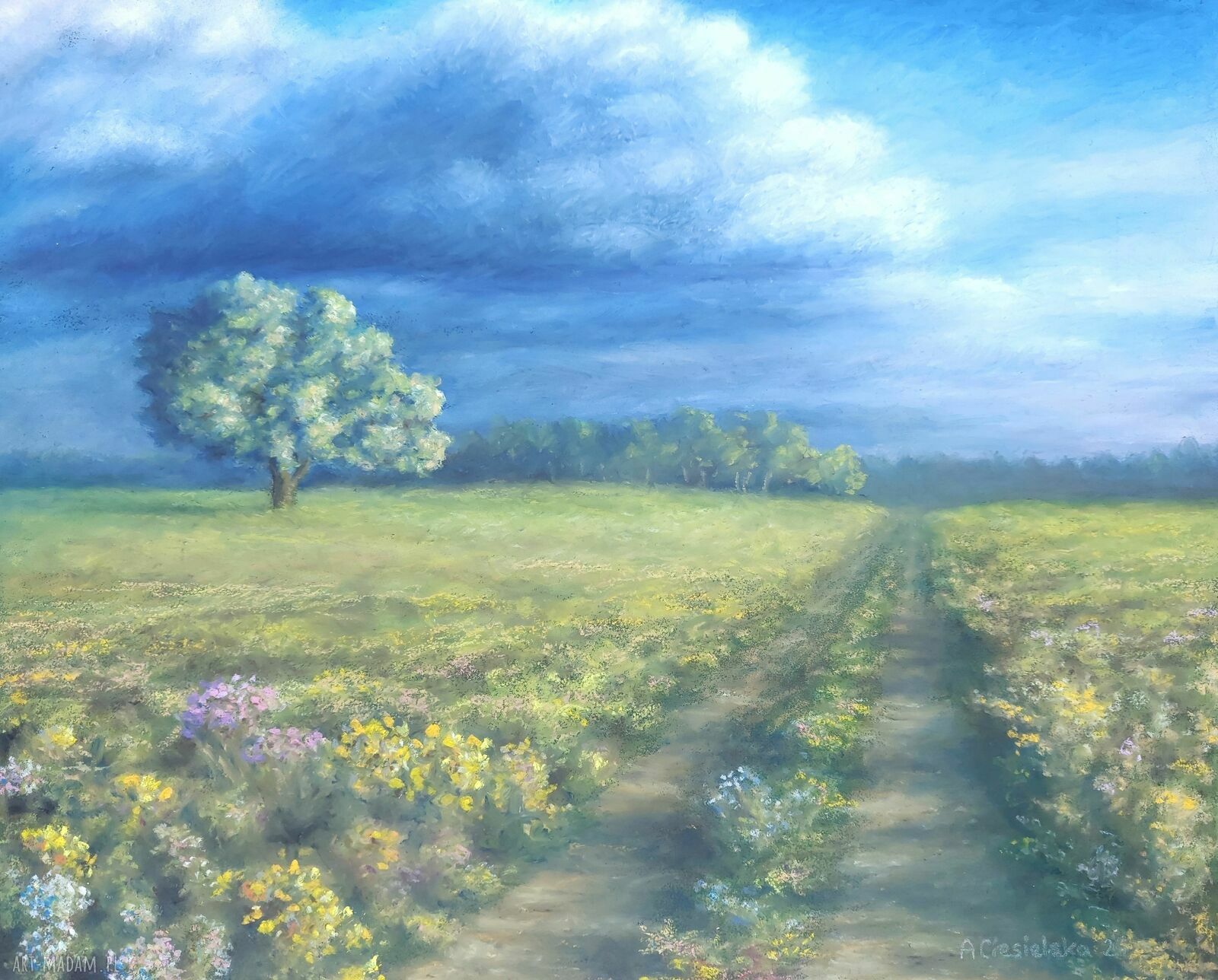 Obraz ręcznie malowany „Popołudniowa wędrówka” - 30 x 24 cm