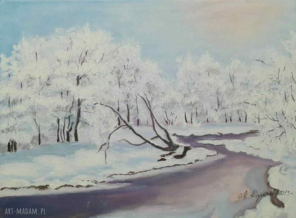 Wrzosowy Szron - ręcznie malowany obraz akrylowy 30x40 cm