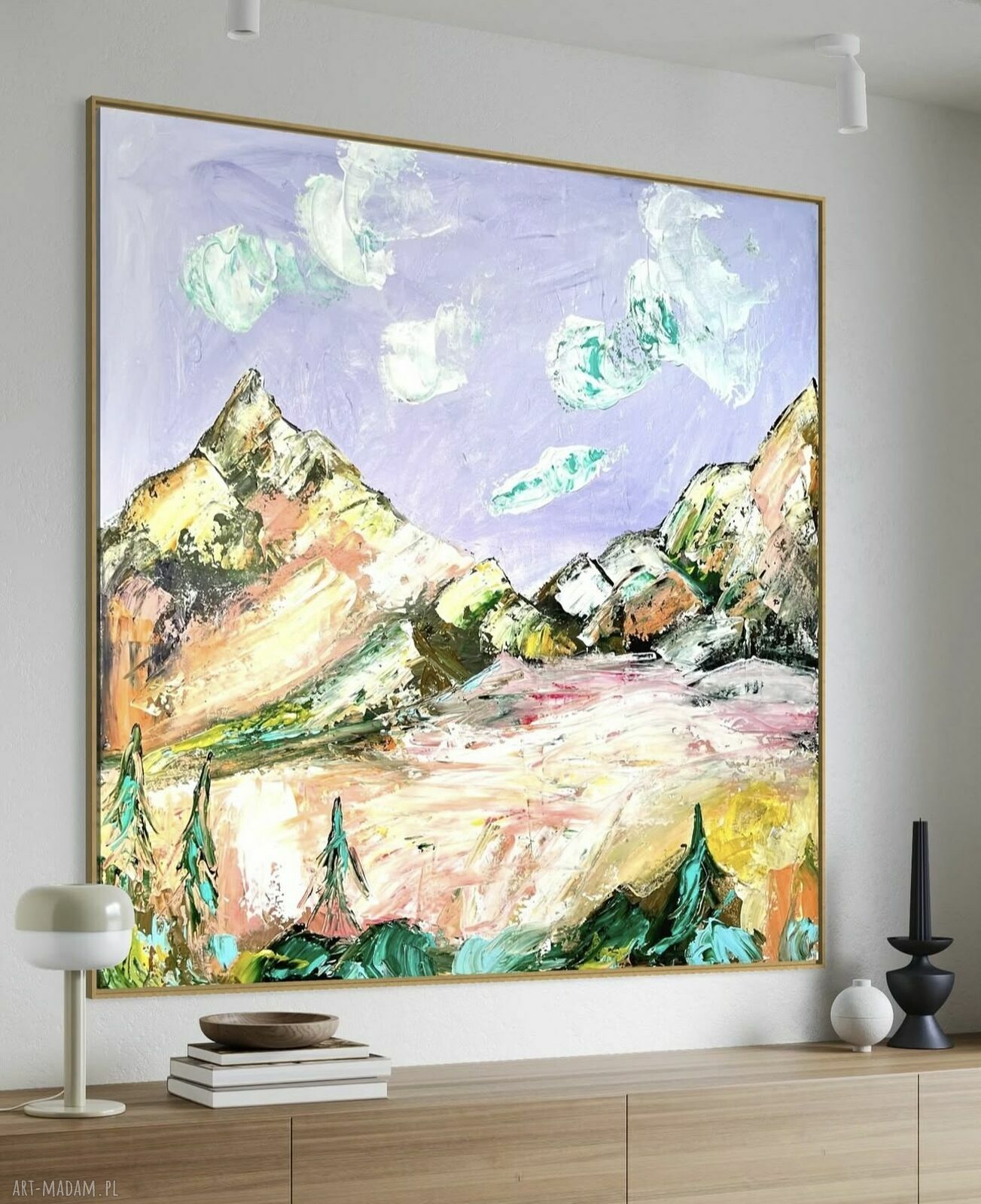Obraz ręcznie malowany 100x100 cm - krajobraz w stylu abstrakcji