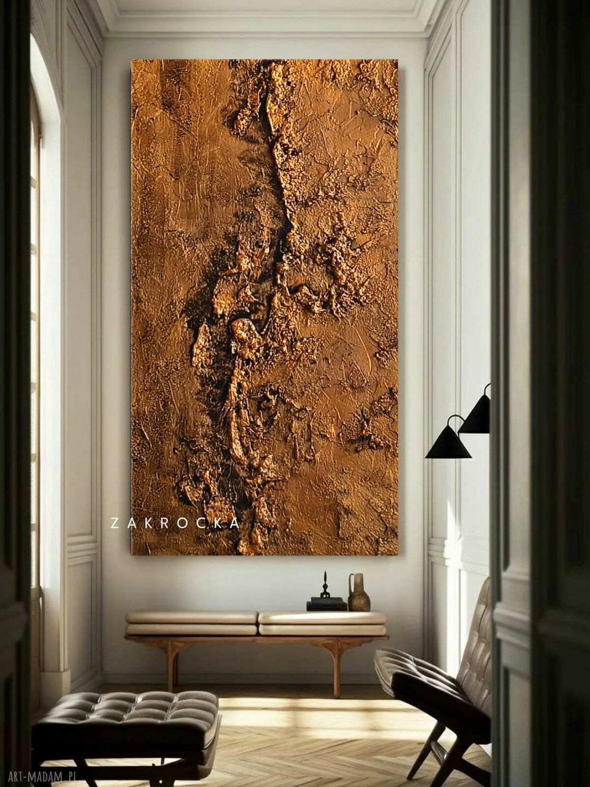 Obraz ręcznie malowany metaliczna struktura 80x160 cm