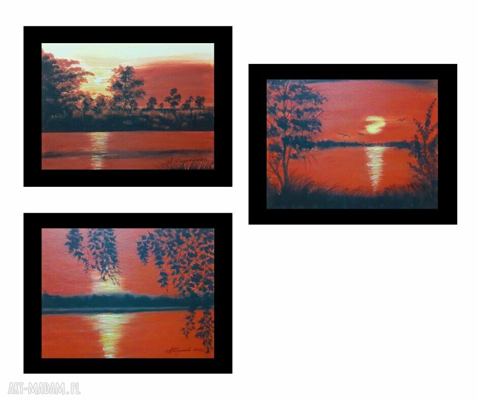 Obraz ręcznie malowany akrylowy Skąpane w słońcu 24x30 cm - pejzaż letni słońce w morzu