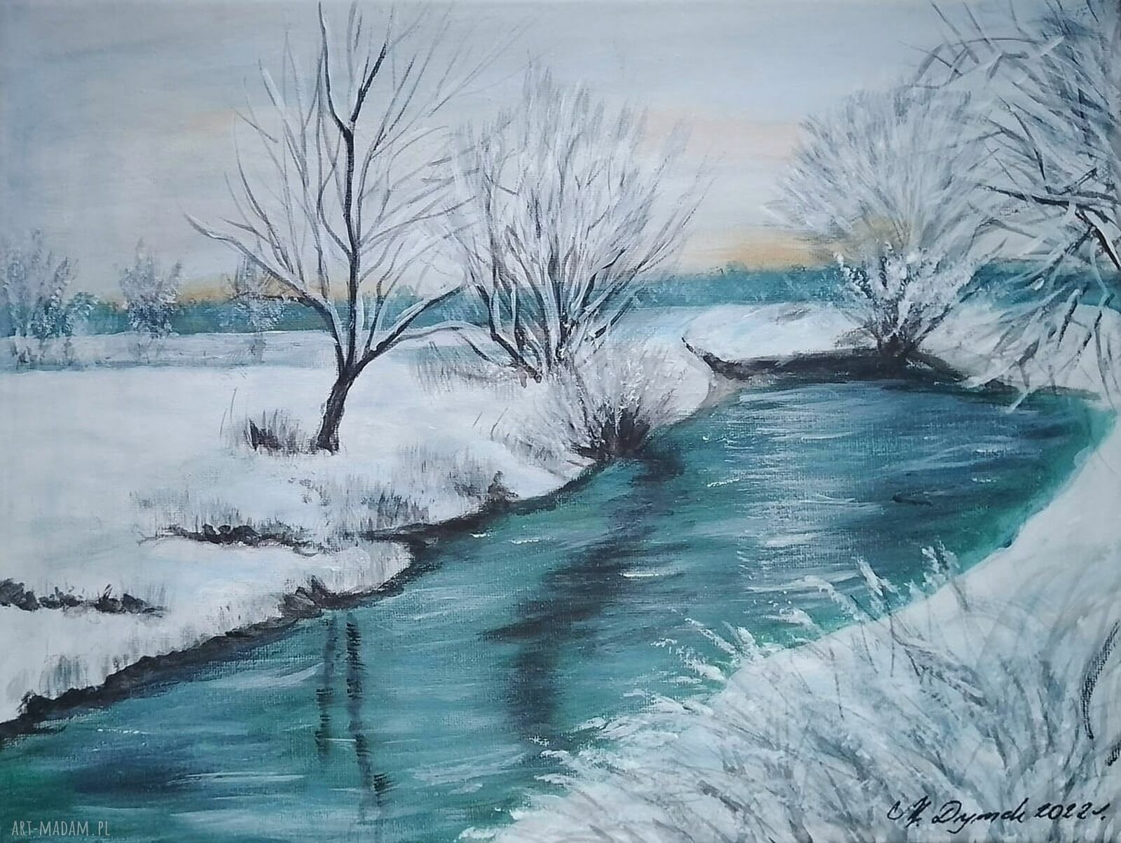 Obraz ręcznie malowany akrylowy 'Pod białą pierzyną' 30x40 cm