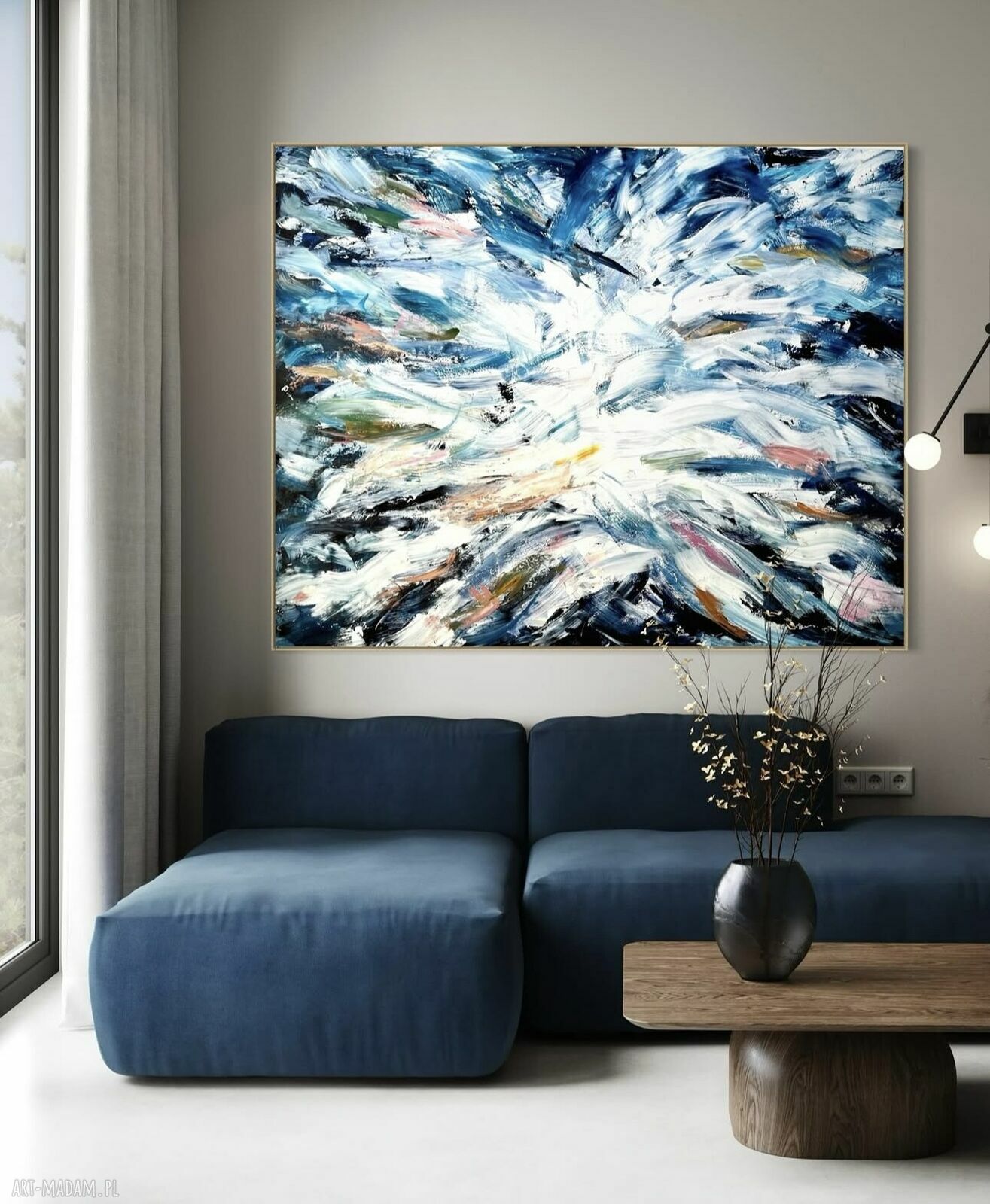 Nowoczesny obraz abstrakcyjny ręcznie malowany 100x140 cm w granacie