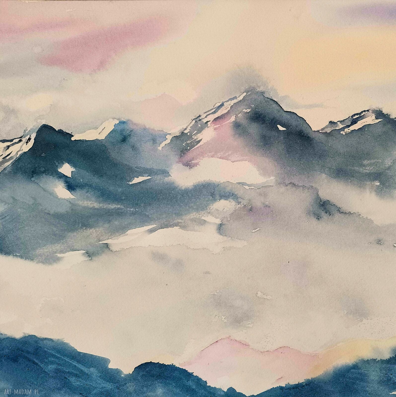 Obraz ręcznie malowany „W nastroju indygo 2” - akwarela 40x30 cm