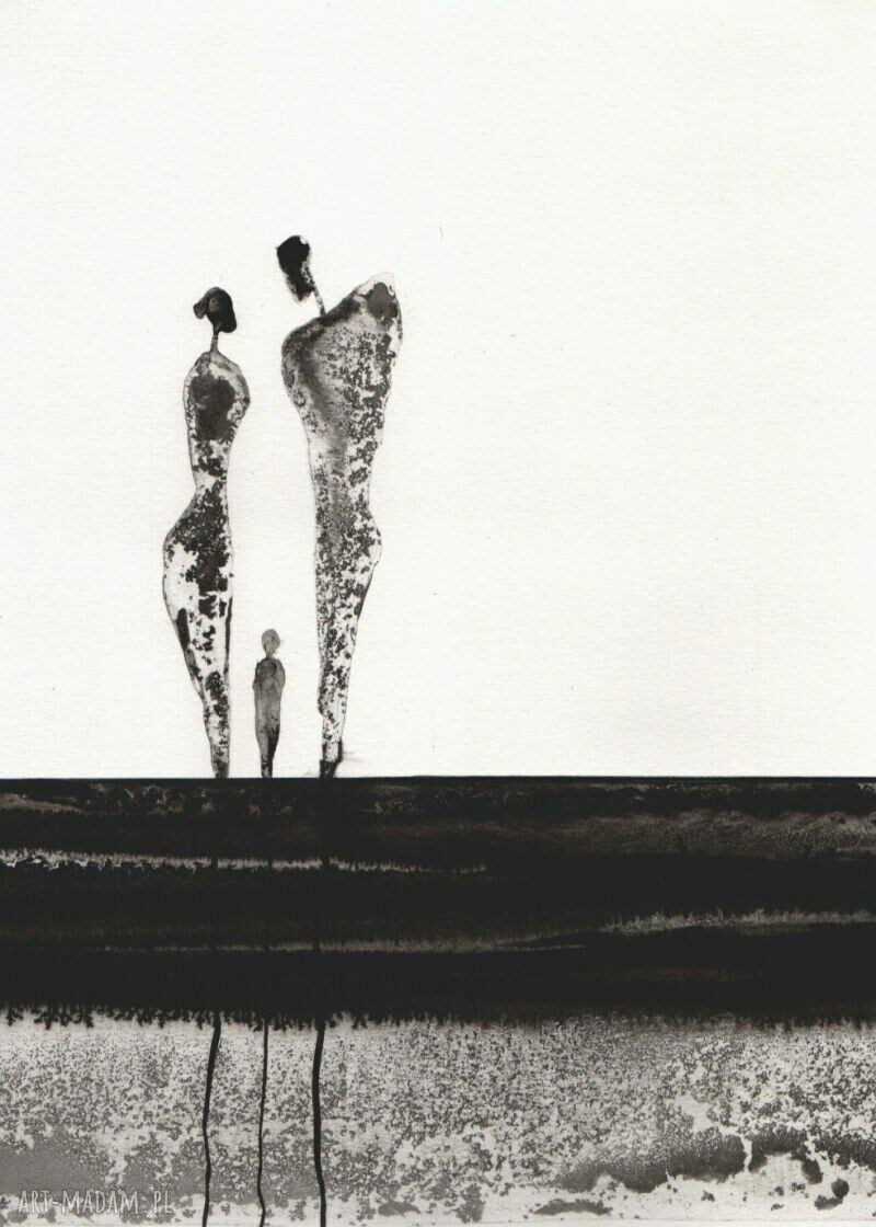 Ręcznie malowany obraz abstrakcja 50 x 70 cm do sypialni - czarno-biała grafika
