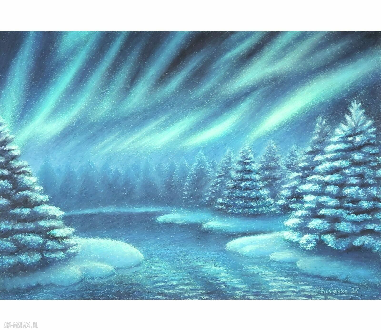 Obraz ręcznie malowany „Zorzowa noc” - format A3