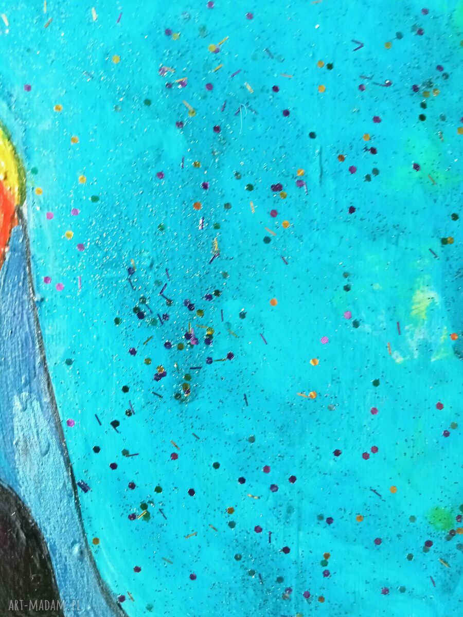 Pingwiny i miłość - ręcznie malowany obraz akrylowy na płótnie 24x30x2