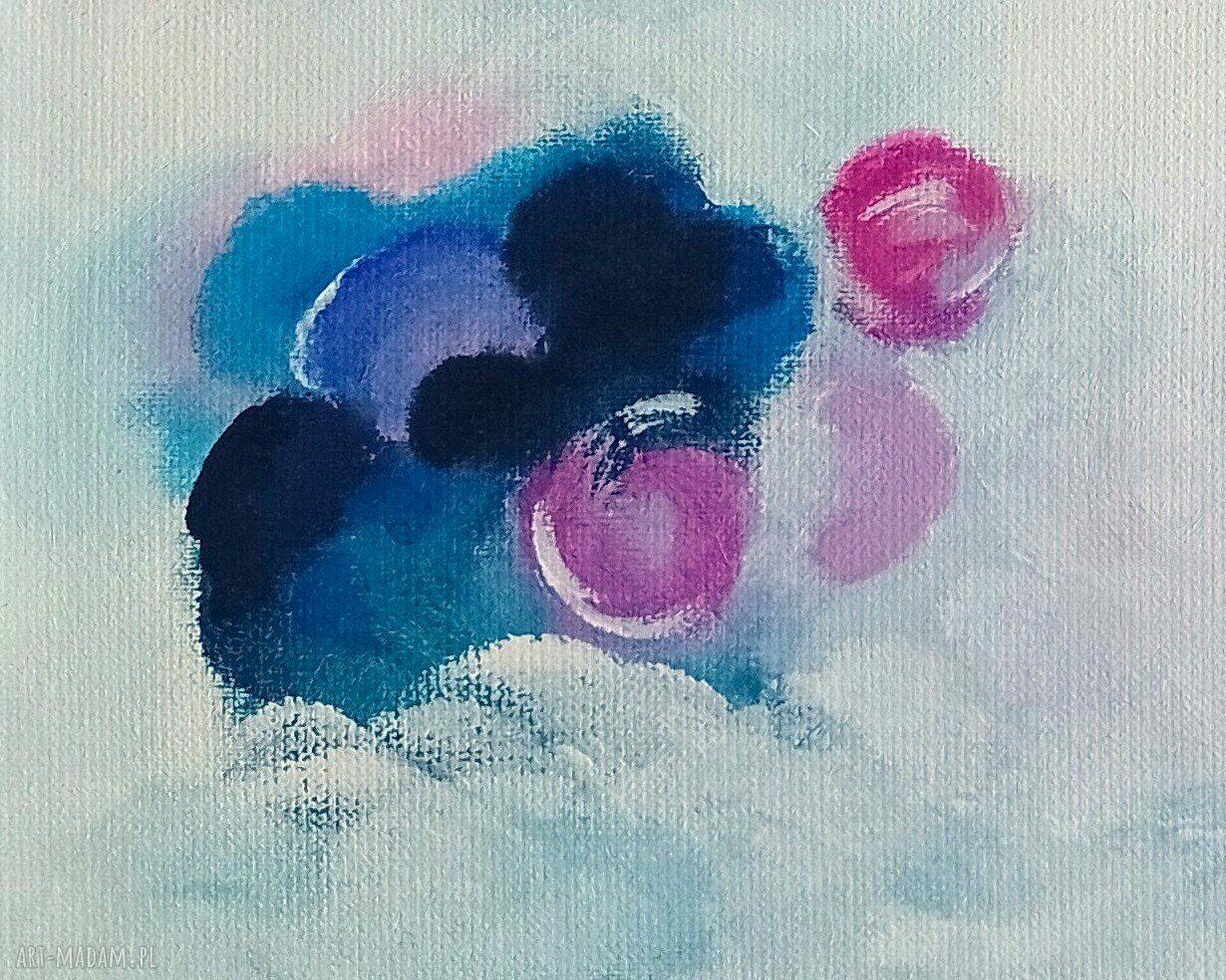 Obraz „Chmurki” ręcznie malowany abstrakcja w białej ramie 52x42 cm