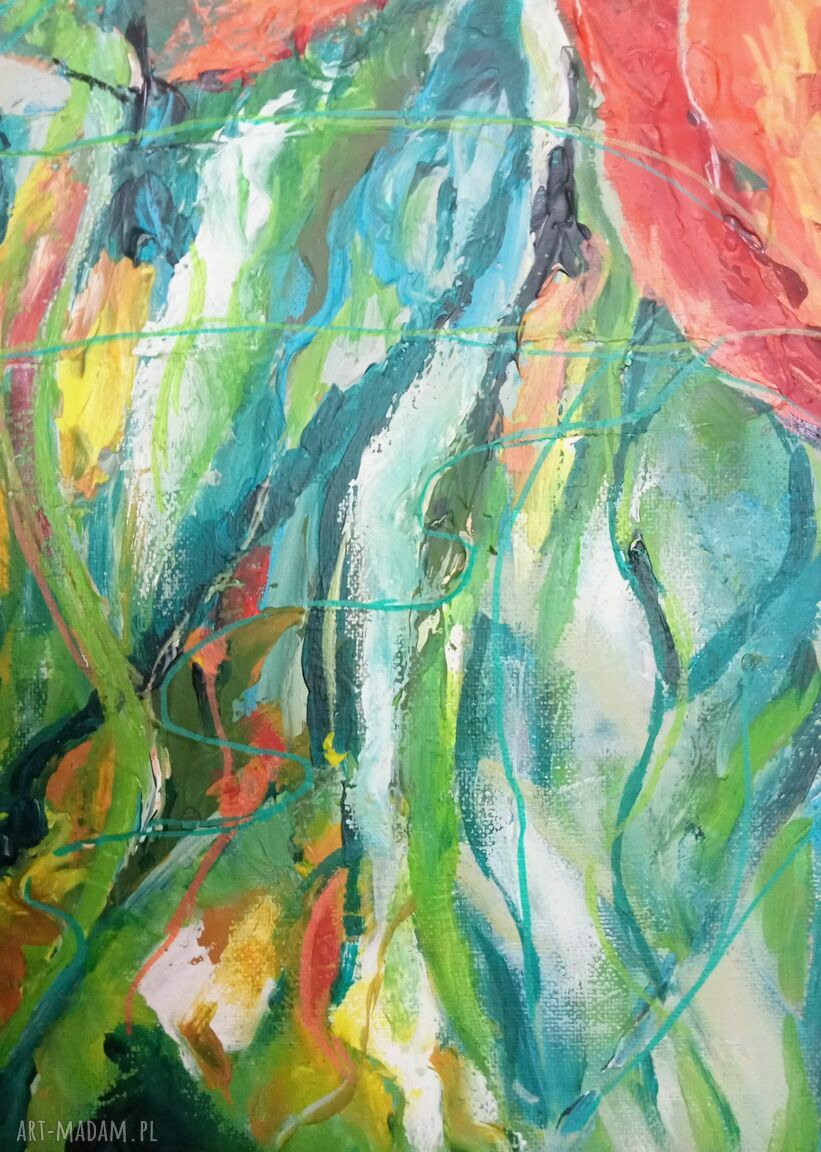 Tulipany i natura - ręcznie malowany obraz 40x40 cm na blejtramie