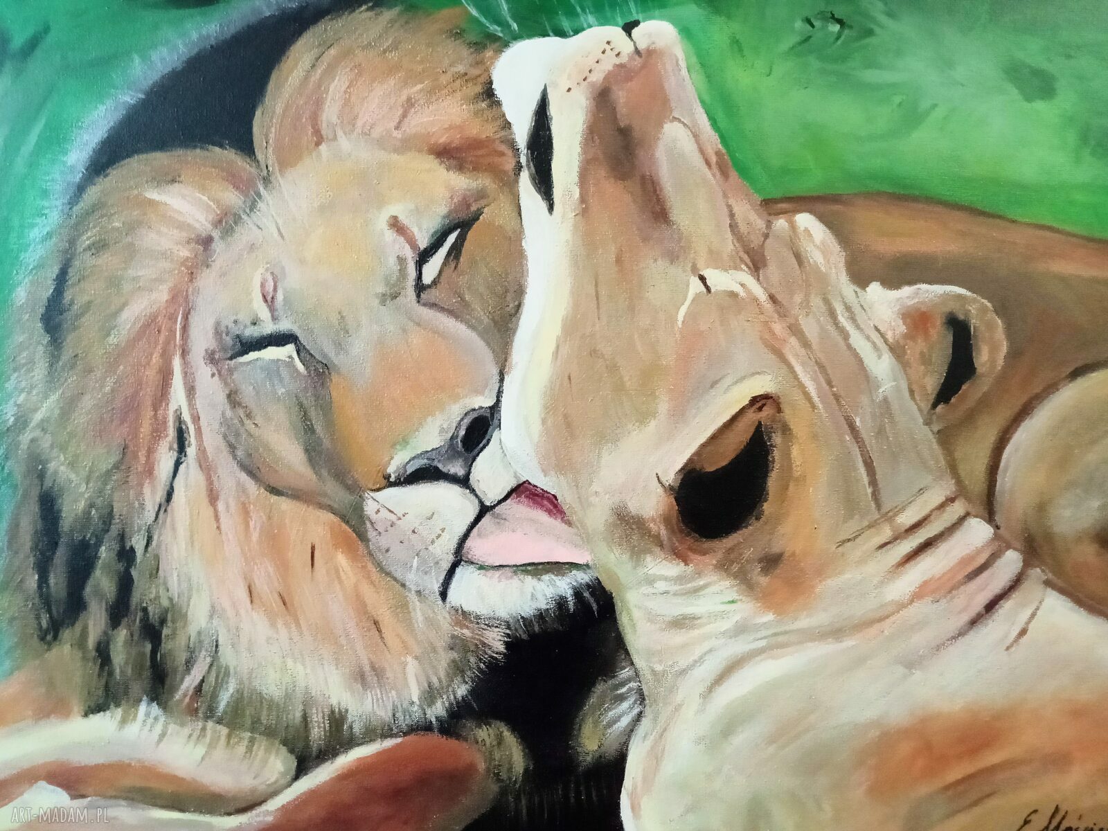Kiss Me - obraz ręcznie malowany na płótnie z kotami 60x50
