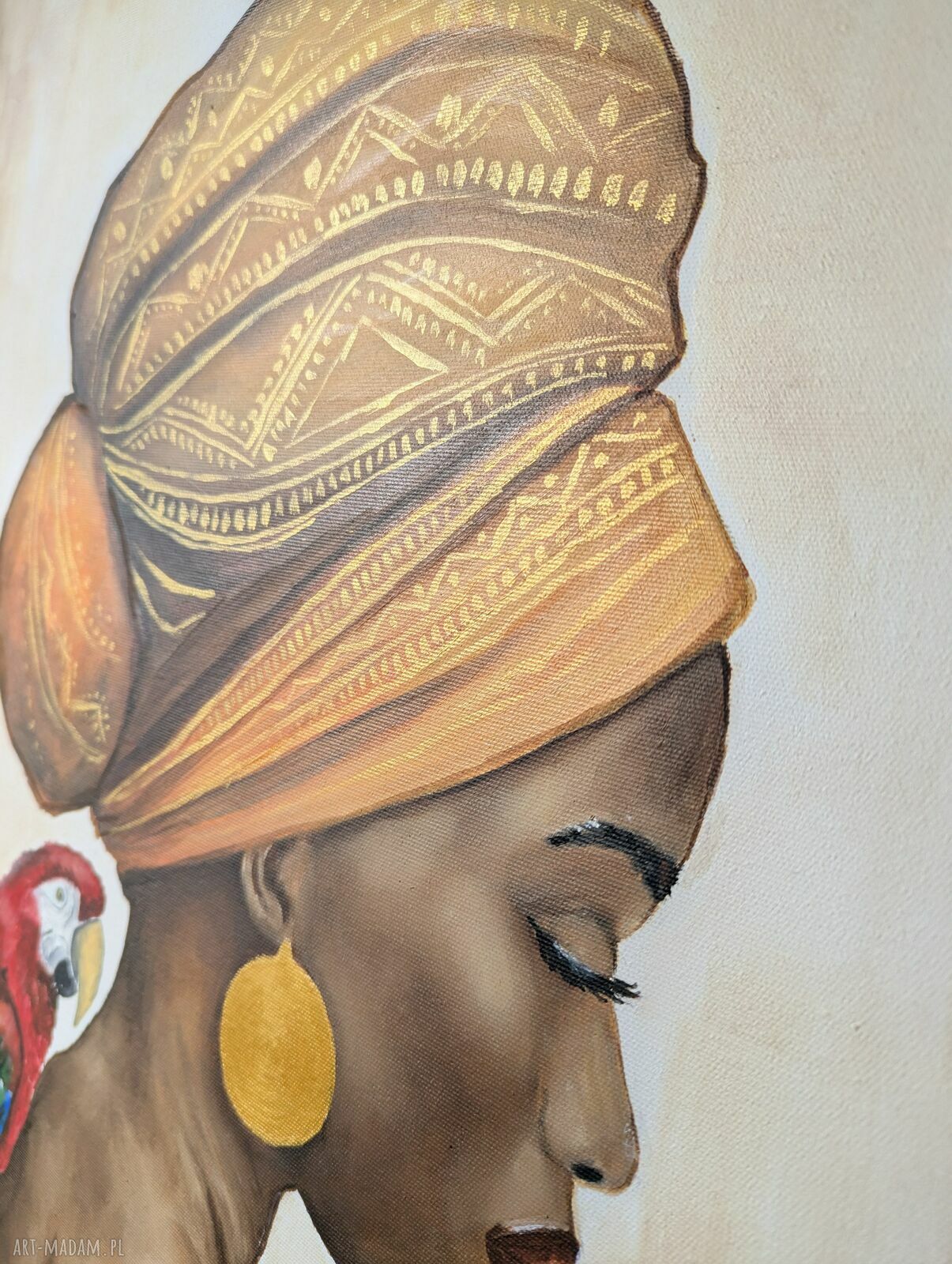Obraz olejny 70x100 cm - Kobieta z papugą, gotowy do zawieszenia