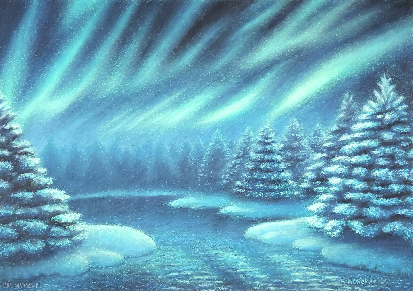 Obraz ręcznie malowany „Zorzowa noc” - format A3